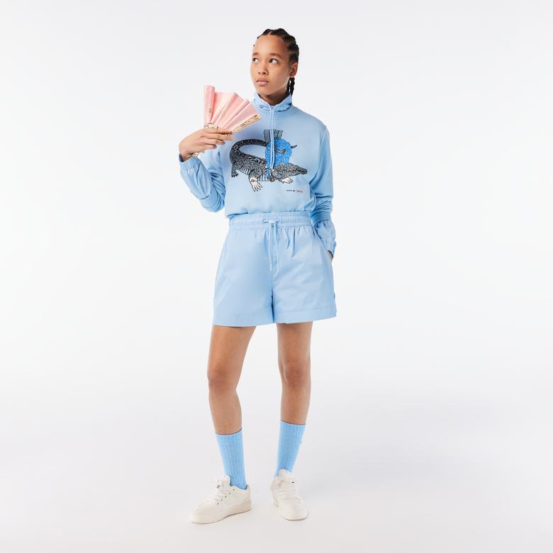 Netflix Kadın Loose Fit Bisiklet Yaka Baskılı Açık Mavi Sweatshirt