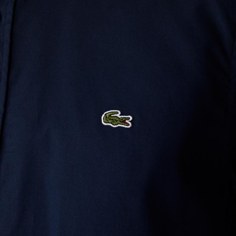 Erkek Slim Fit Düğmeli Yaka Lacivert Gömlek