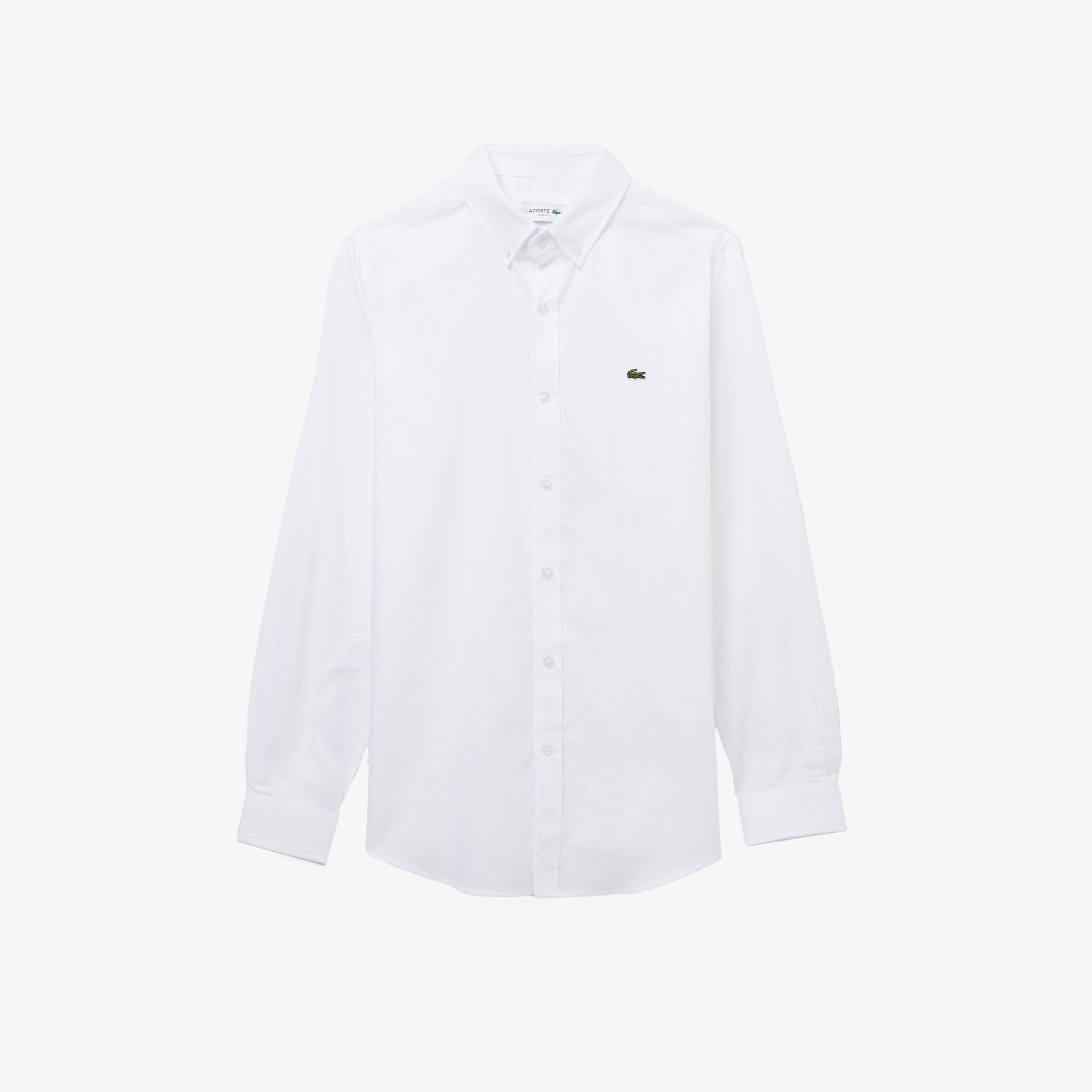 Erkek Slim Fit Düğmeli Yaka Beyaz Gömlek