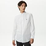 Erkek Slim Fit Düğmeli Yaka Beyaz Gömlek