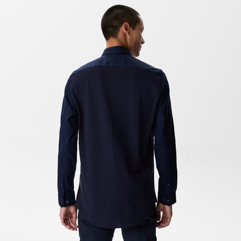 Erkek Slim Fit Düğmeli Yaka Lacivert Gömlek