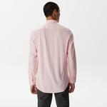 Erkek Slim Fit Düğmeli Yaka Pembe Gömlek