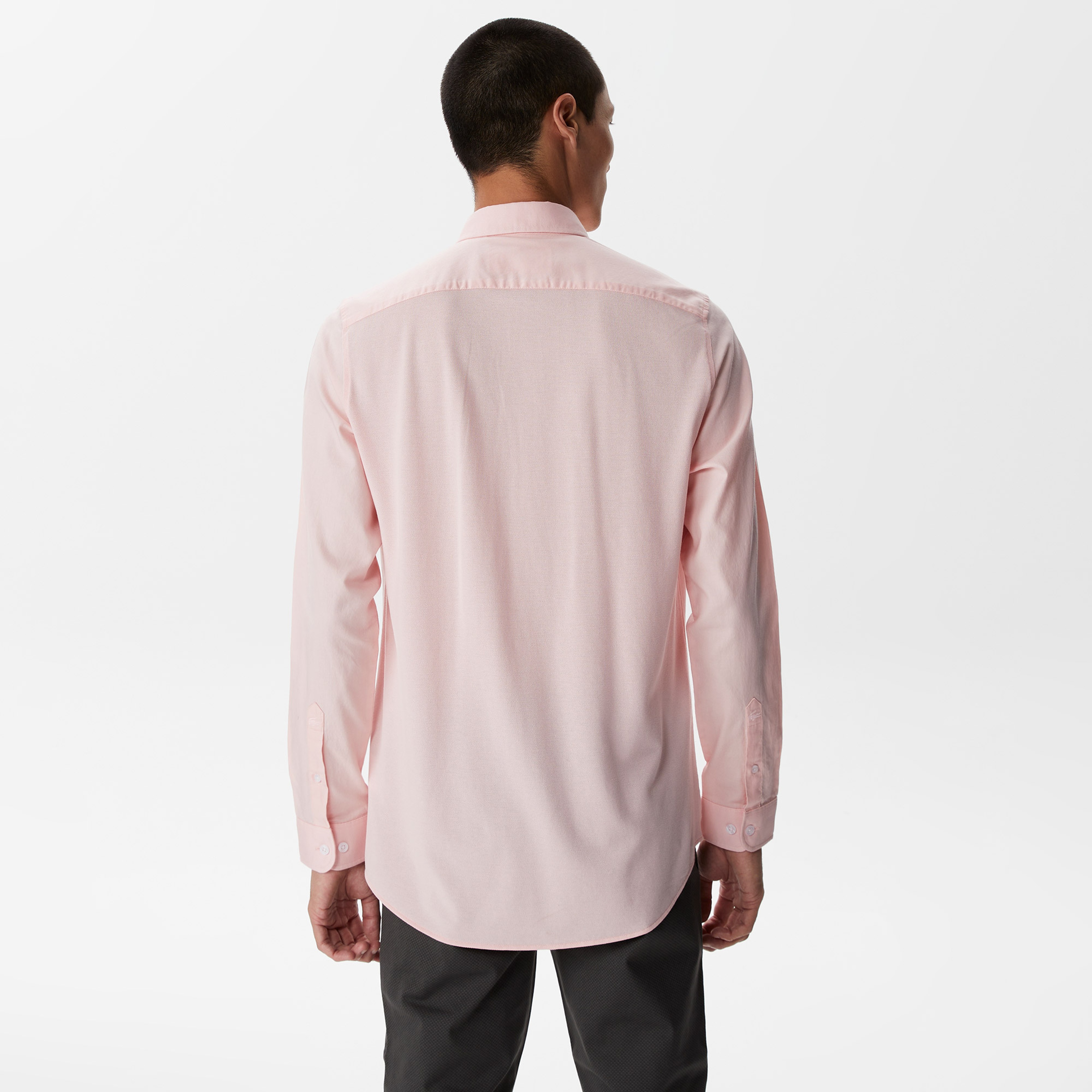 Erkek Slim Fit Düğmeli Yaka Pembe Gömlek