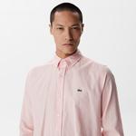 Erkek Slim Fit Düğmeli Yaka Pembe Gömlek