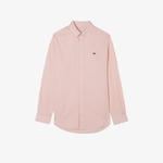 Erkek Slim Fit Düğmeli Yaka Pembe Gömlek