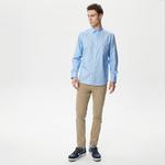 Erkek Regular Fit Düğmeli Yaka Mavi Gömlek