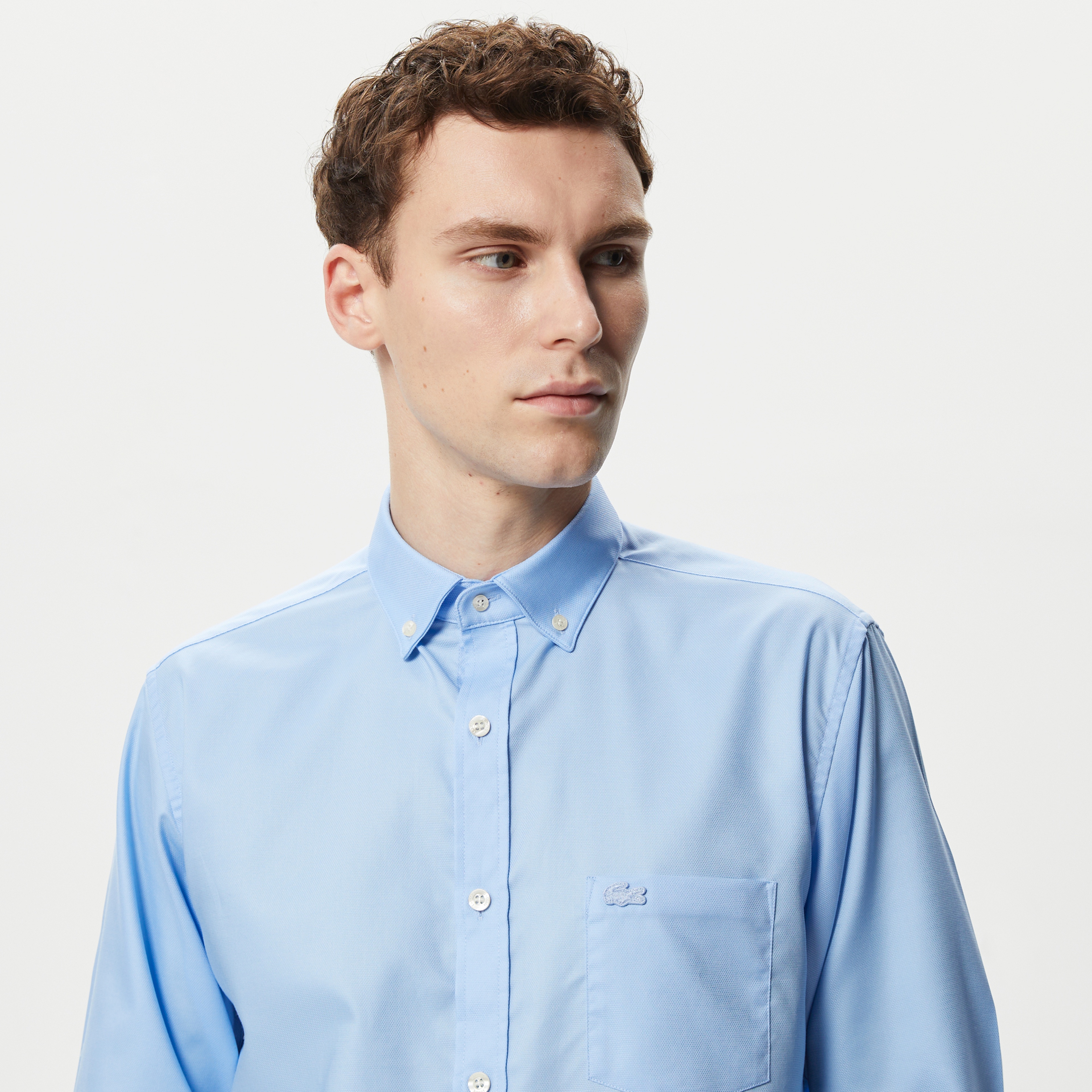 Erkek Regular Fit Düğmeli Yaka Mavi Gömlek