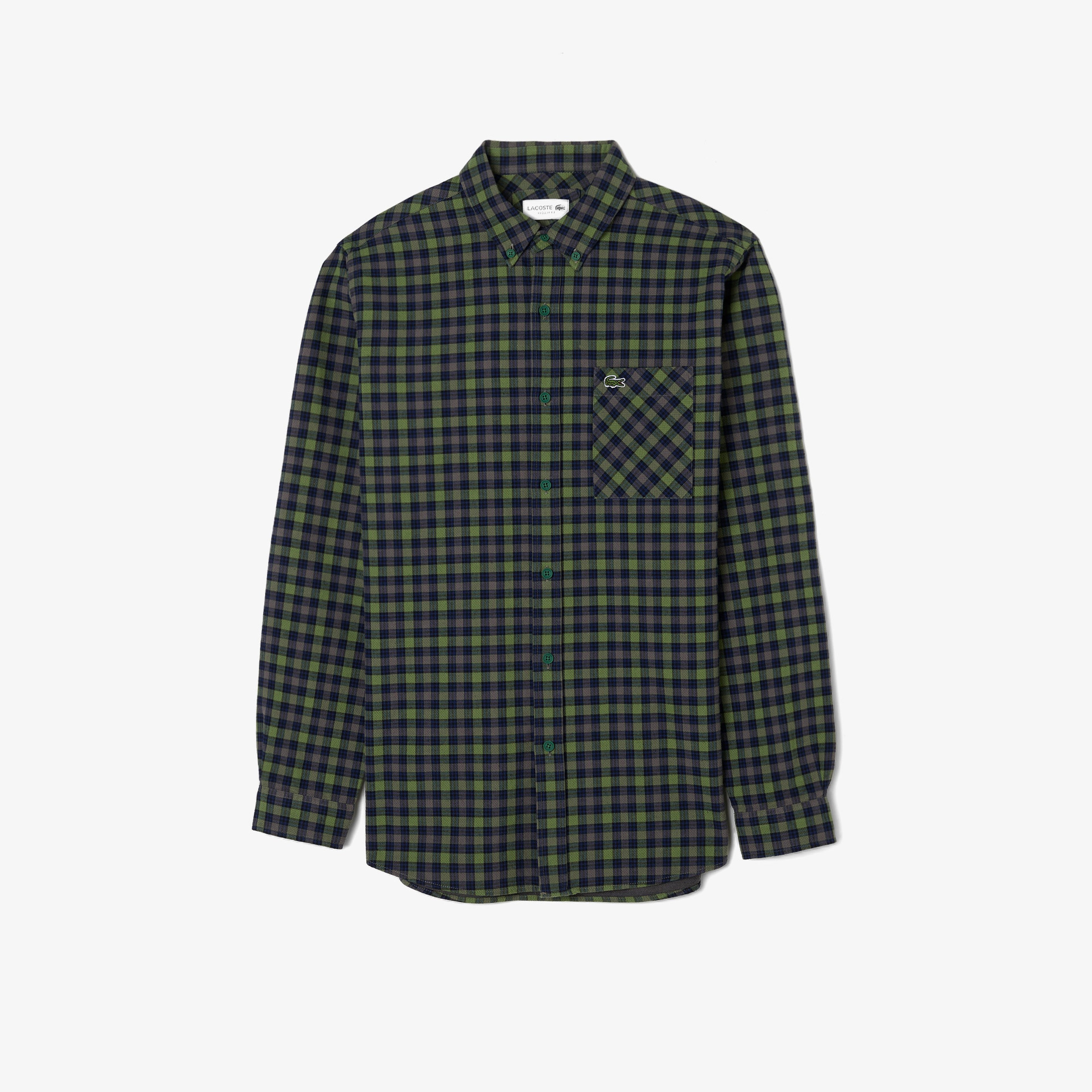 Erkek Regular Fit Ekose Koyu Yeşil Gömlek