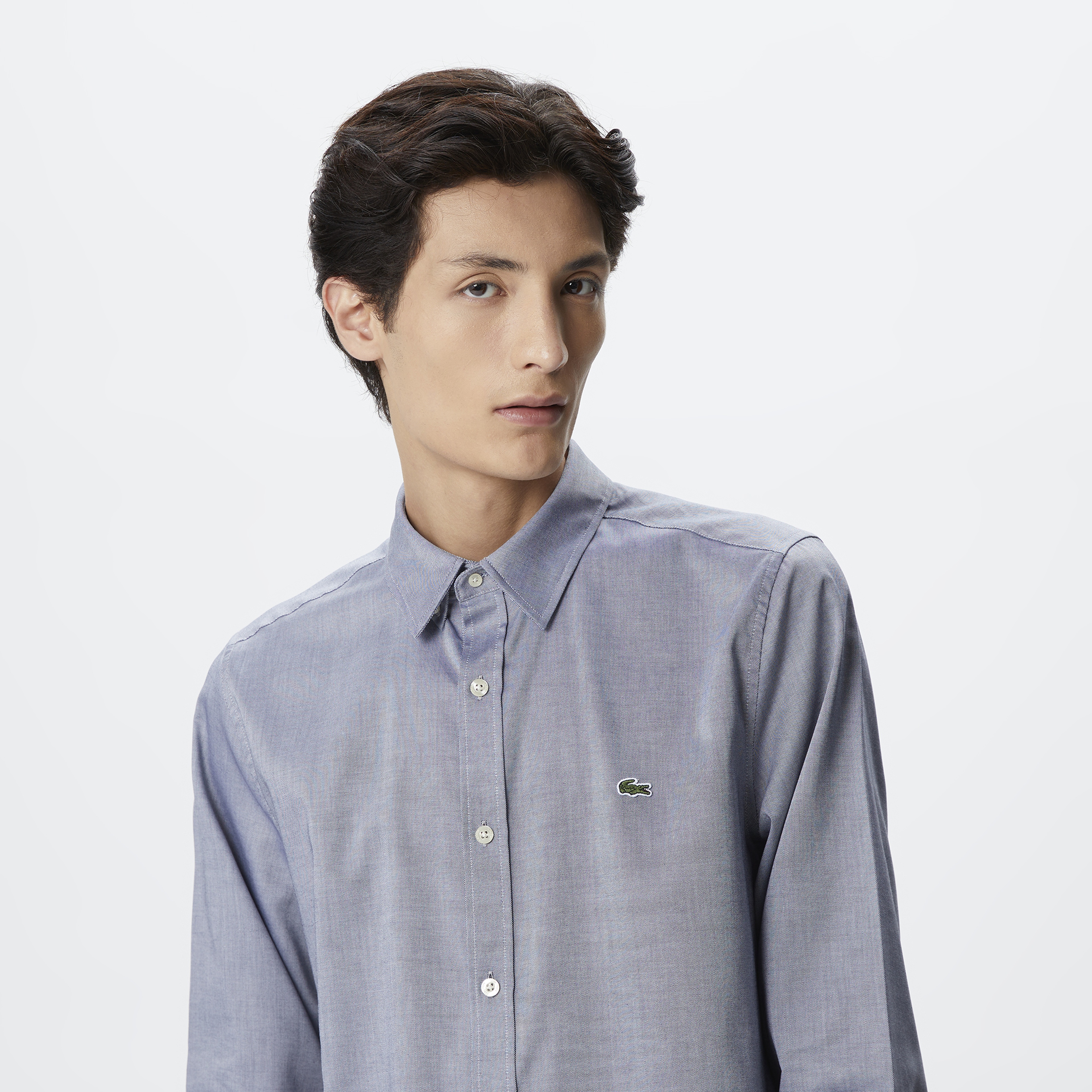 Erkek Slim Fit Düğmeli Yaka Lacivert Gömlek