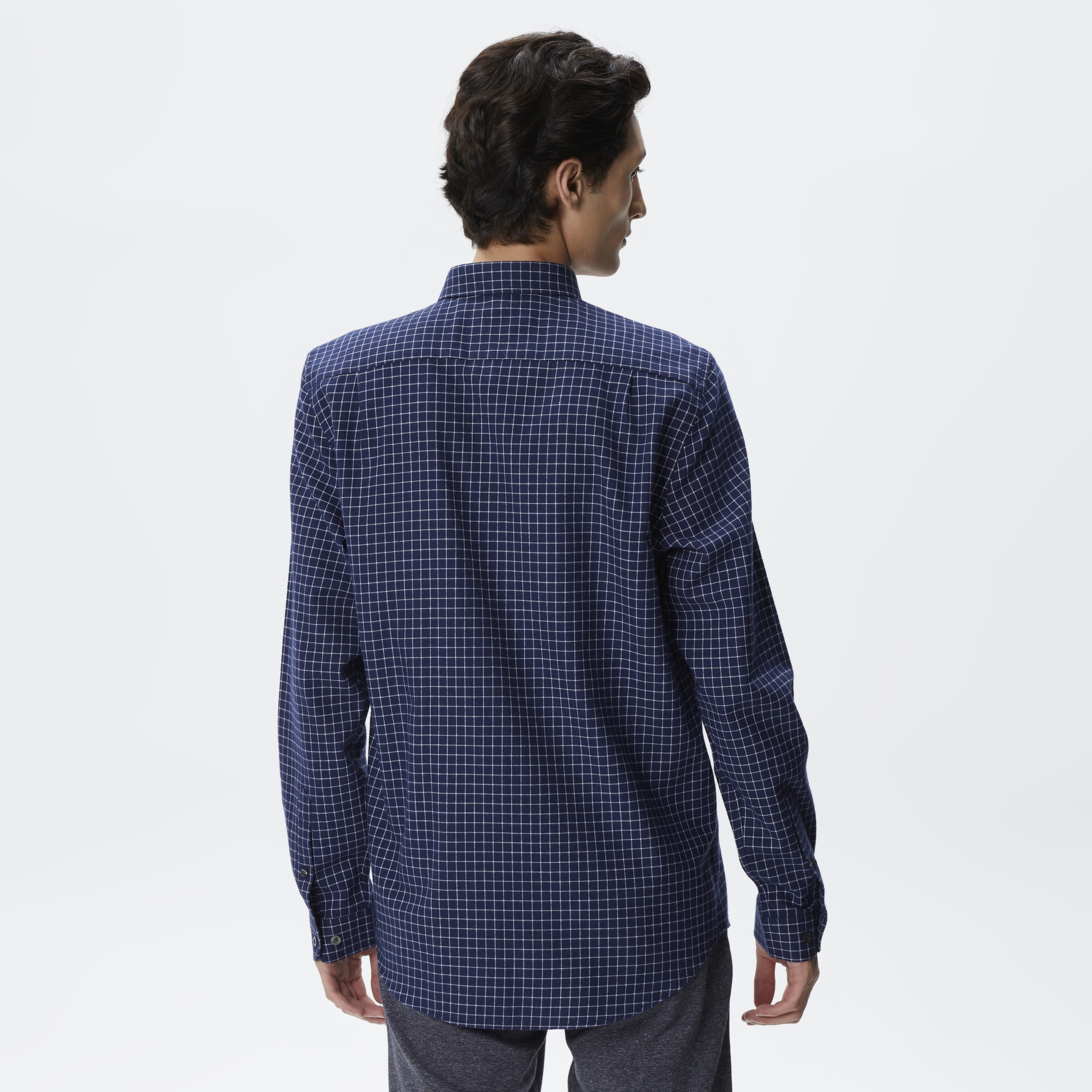 Erkek Regular Fit Ekose Lacivert Gömlek