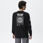 Erkek Relaxed Fit Uzun Kollu Bisiklet Yaka Baskılı Siyah T-Shirt