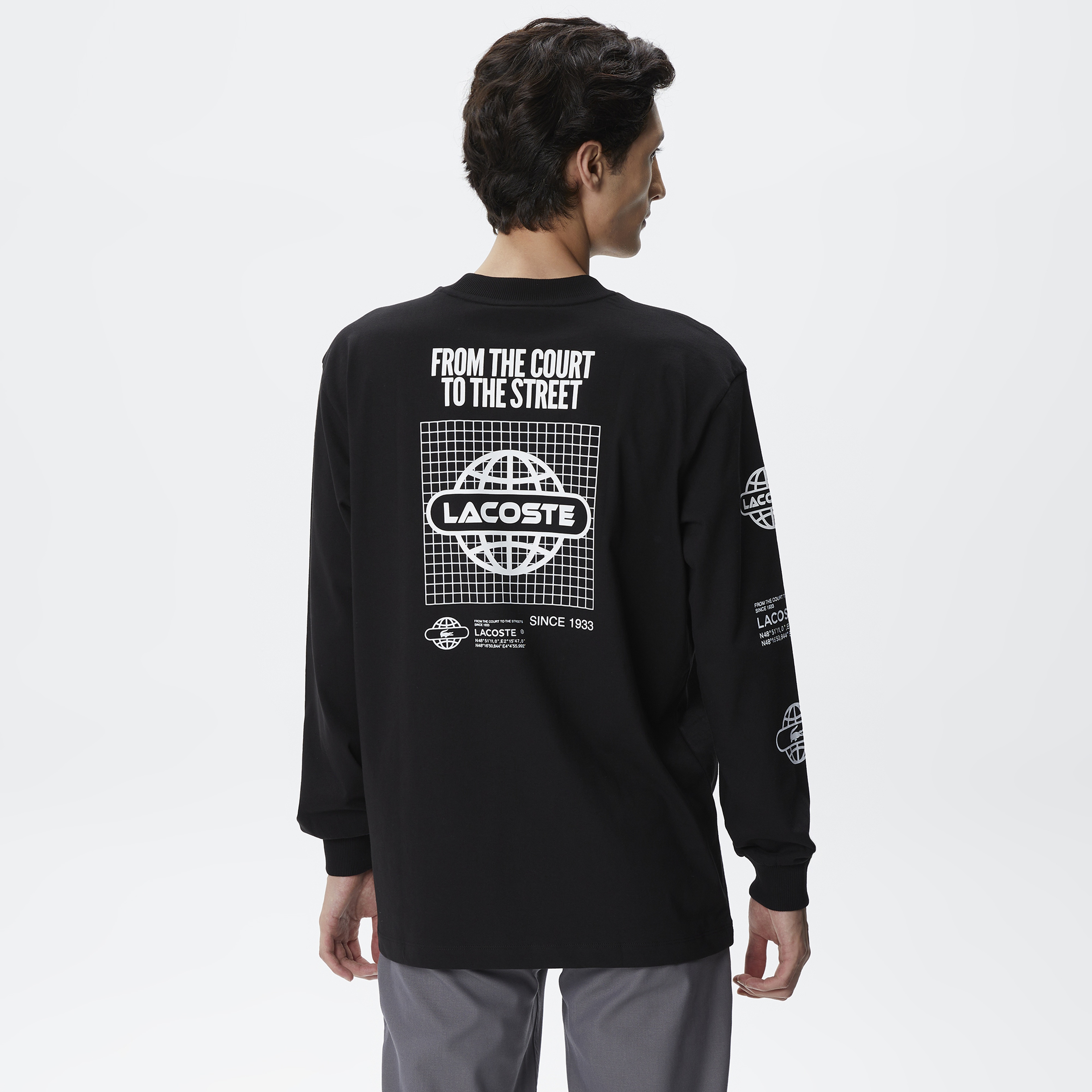 Erkek Relaxed Fit Uzun Kollu Bisiklet Yaka Baskılı Siyah T-Shirt