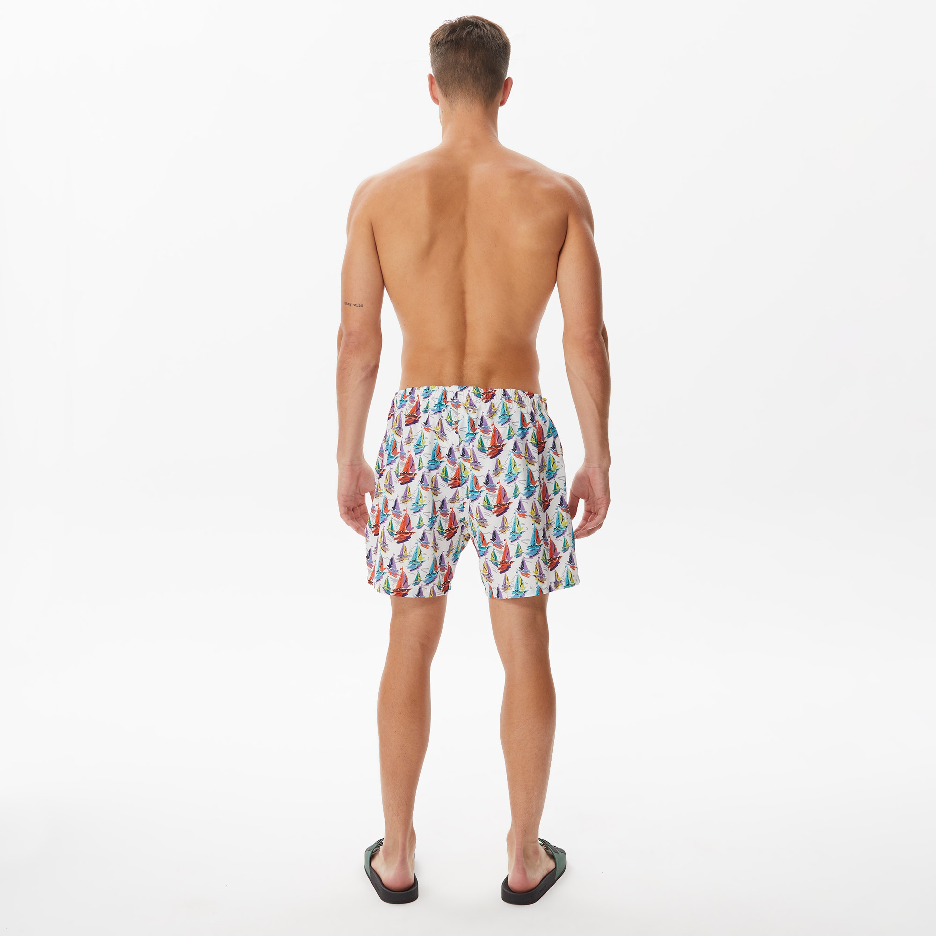 Nautica Erkek Beyaz Baskılı Deniz Şortu