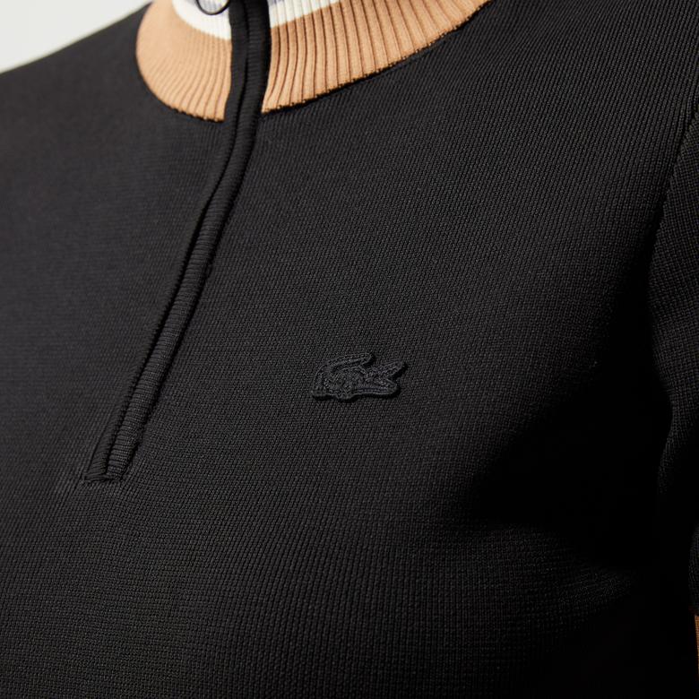 Kadın Flare Fit Kısa Kollu Dik Yaka Siyah Elbise