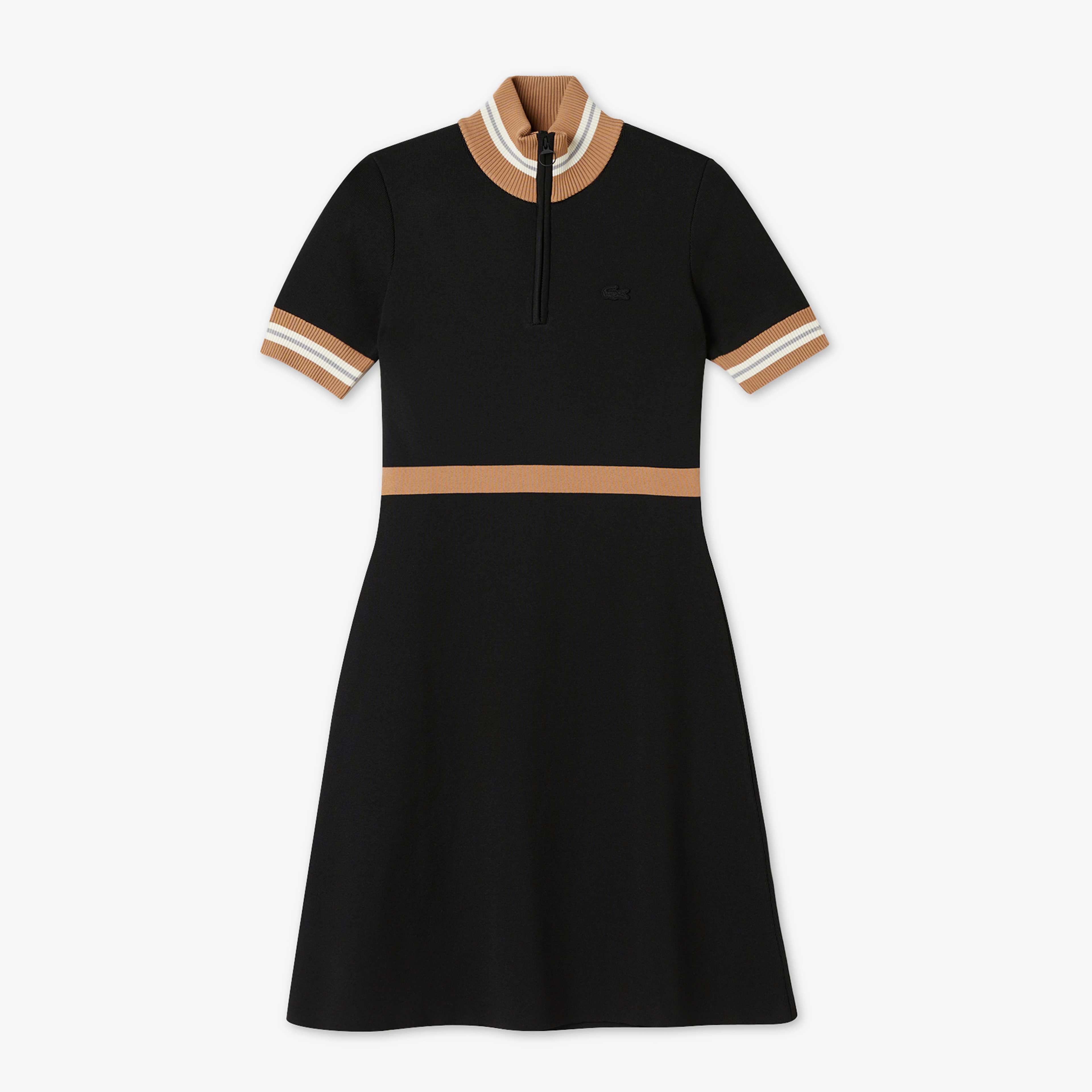 Kadın Flare Fit Kısa Kollu Dik Yaka Siyah Elbise