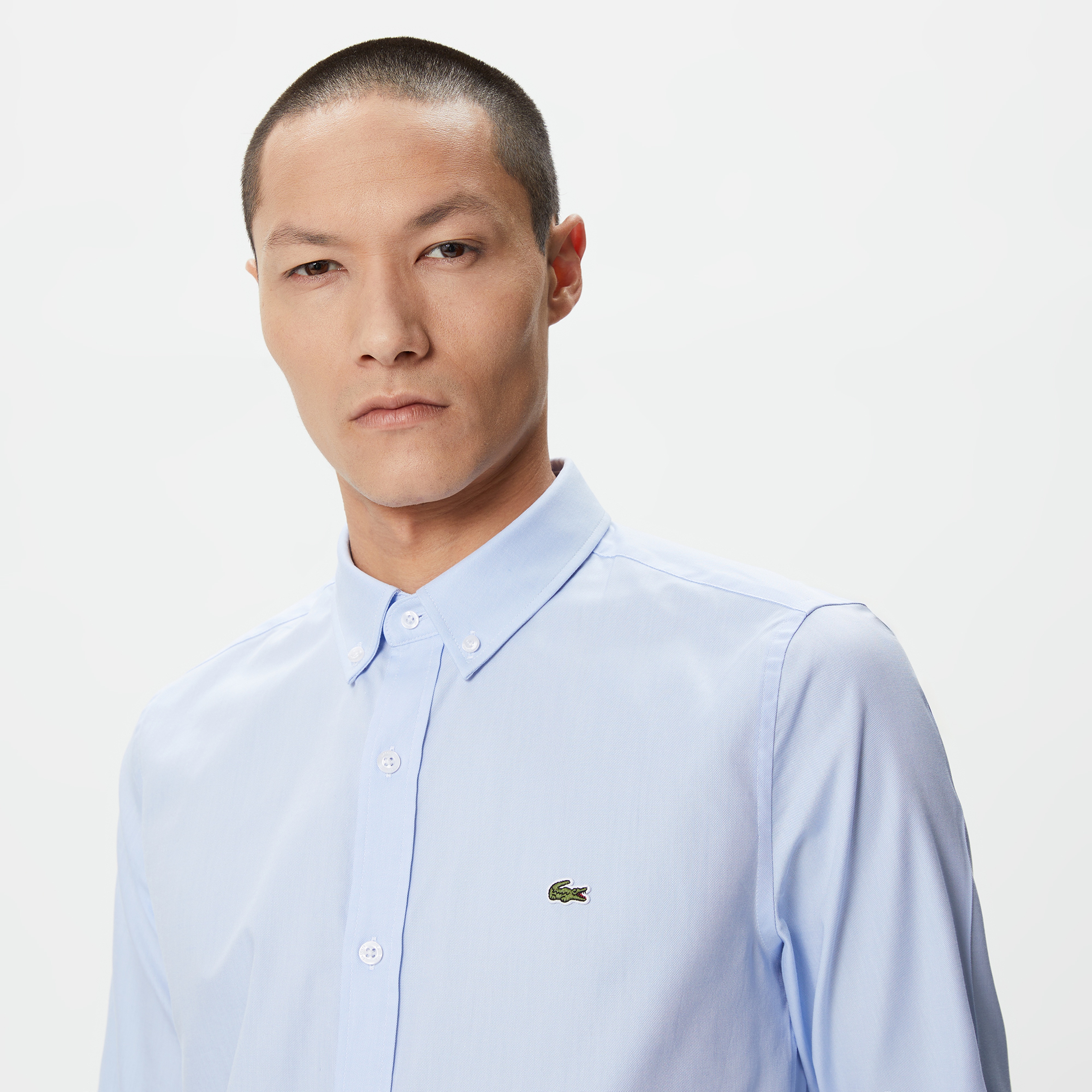 Erkek Slim Fit Düğmeli Yaka Açık Mavi Gömlek