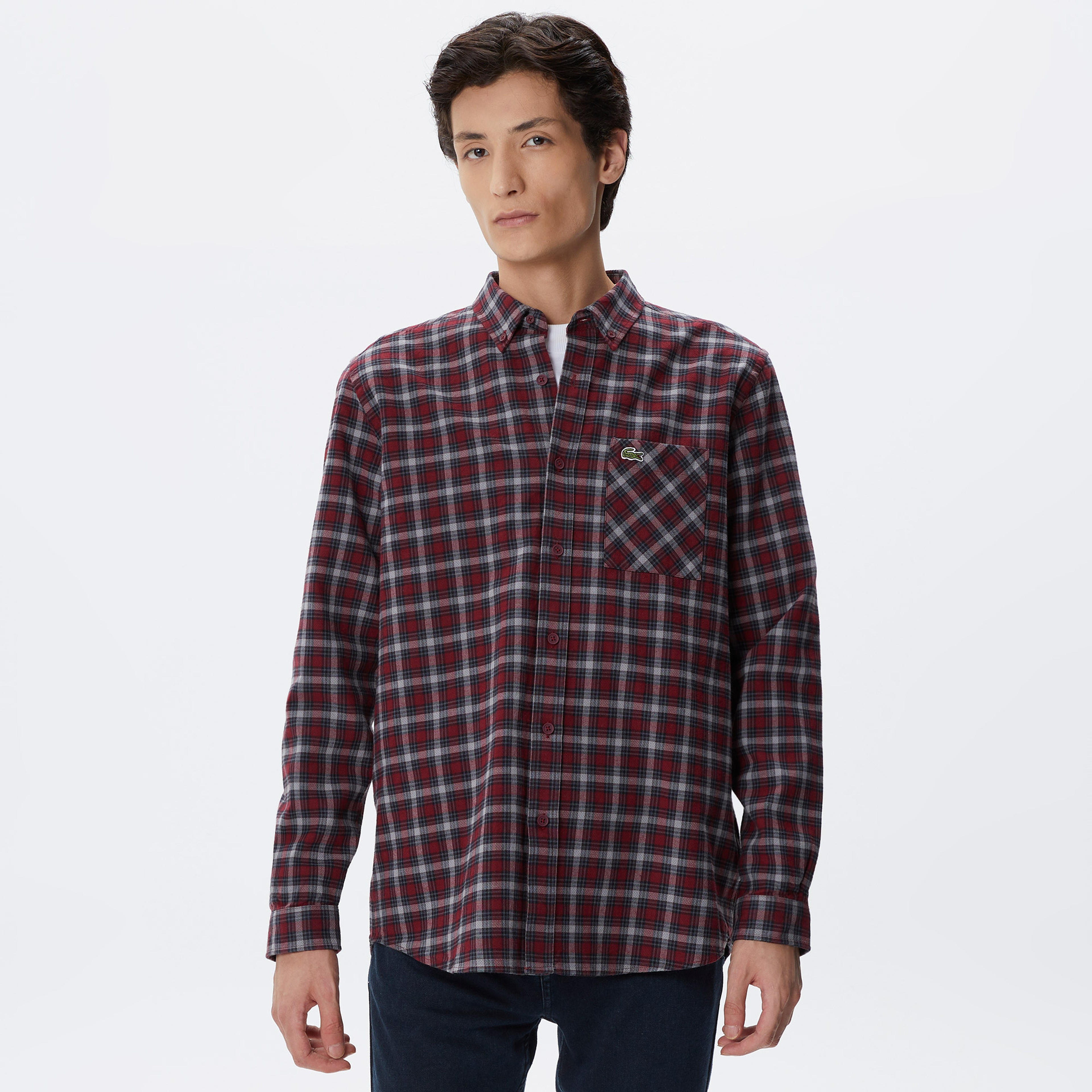 Erkek Regular Fit Ekose Bordo Gömlek