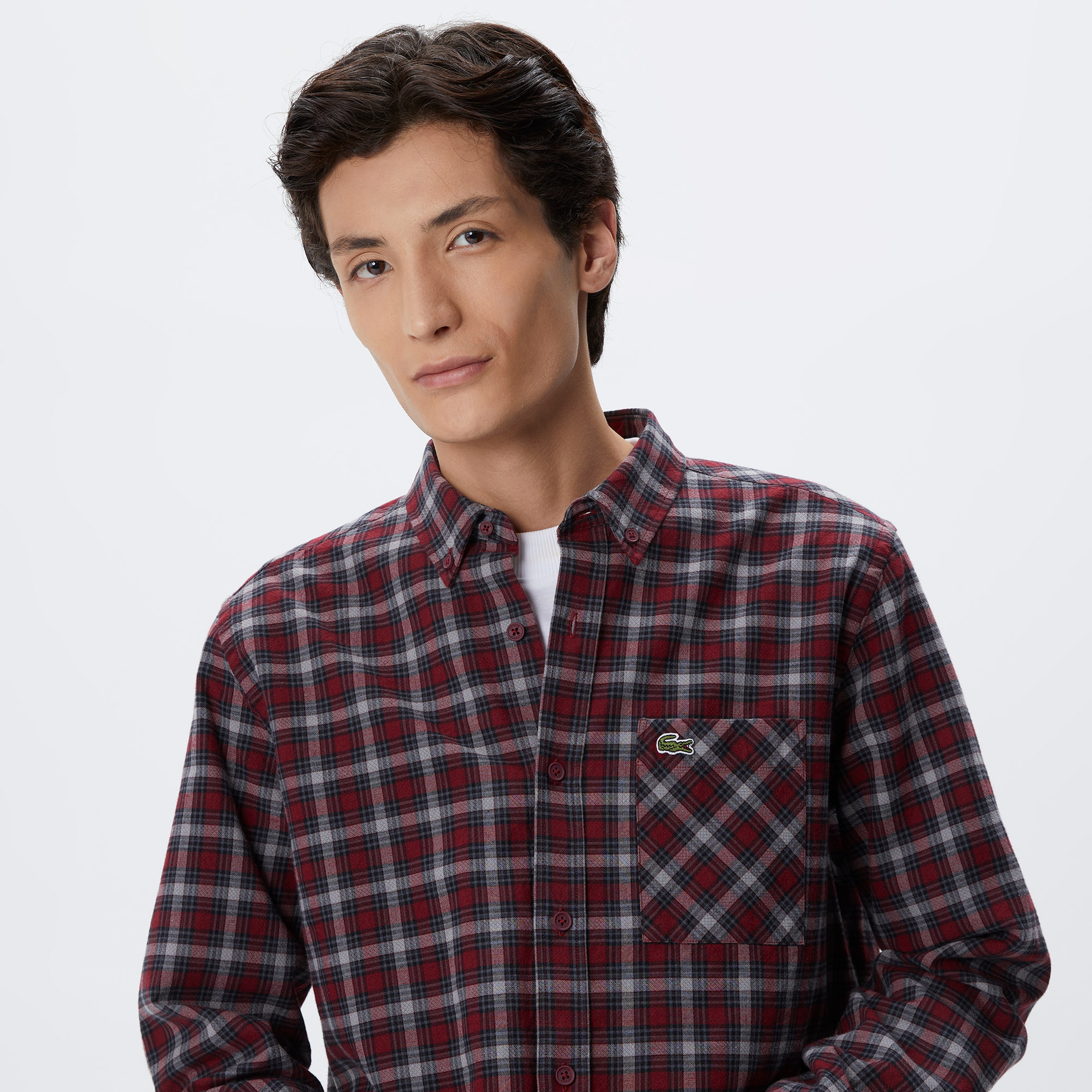 Erkek Regular Fit Ekose Bordo Gömlek