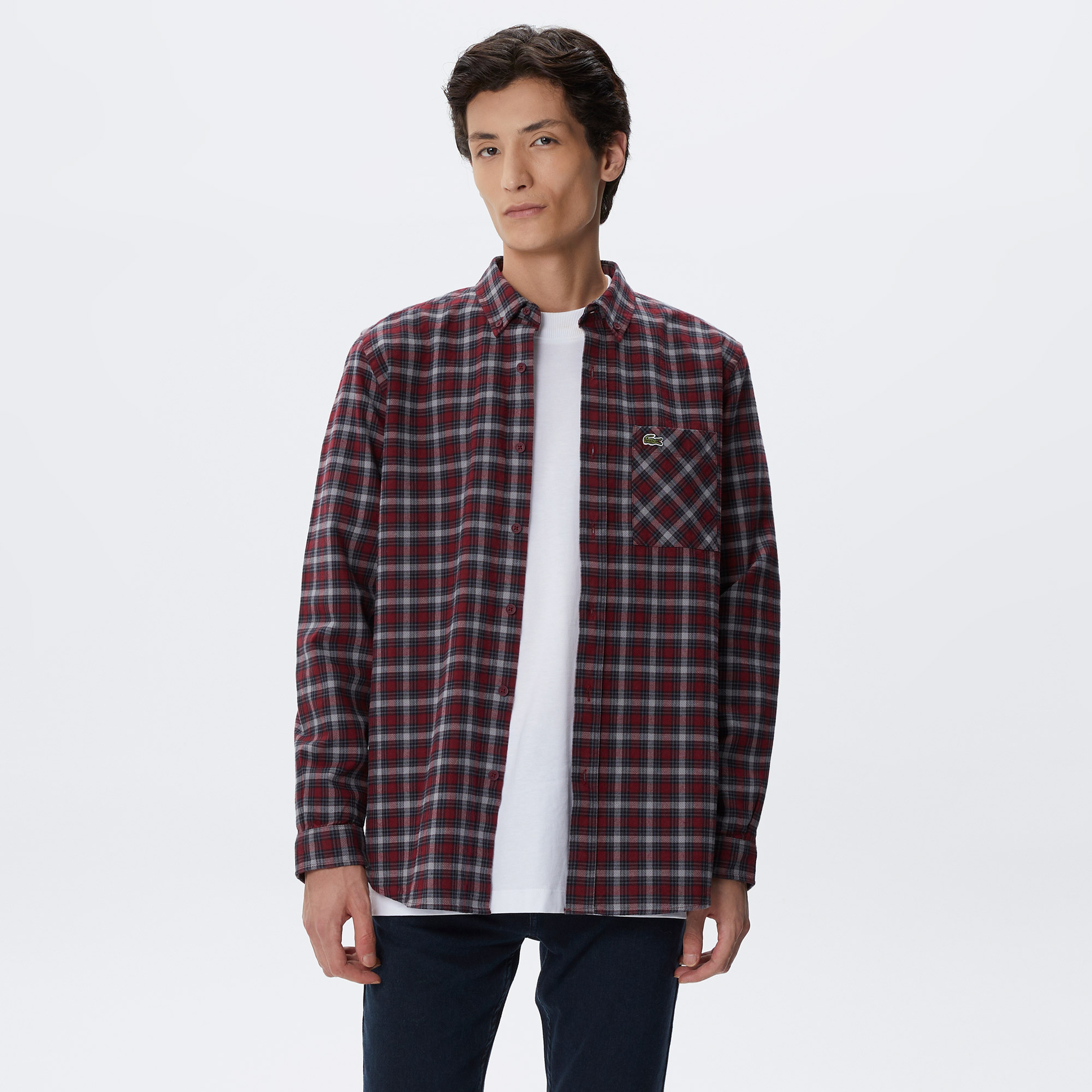 Erkek Regular Fit Ekose Bordo Gömlek