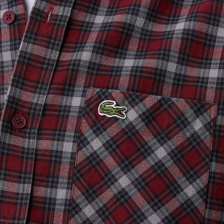 Erkek Regular Fit Ekose Bordo Gömlek