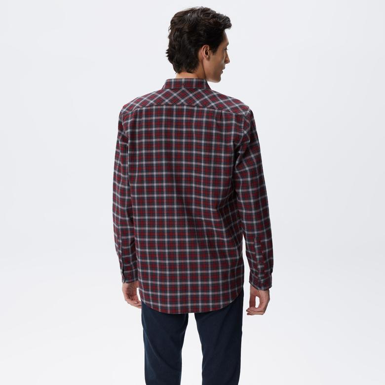 Erkek Regular Fit Ekose Bordo Gömlek