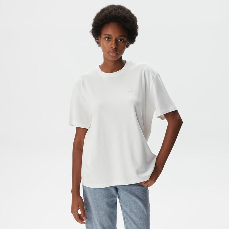 Kadın Relaxed Fit Bisiklet Yaka Beyaz T-Shirt