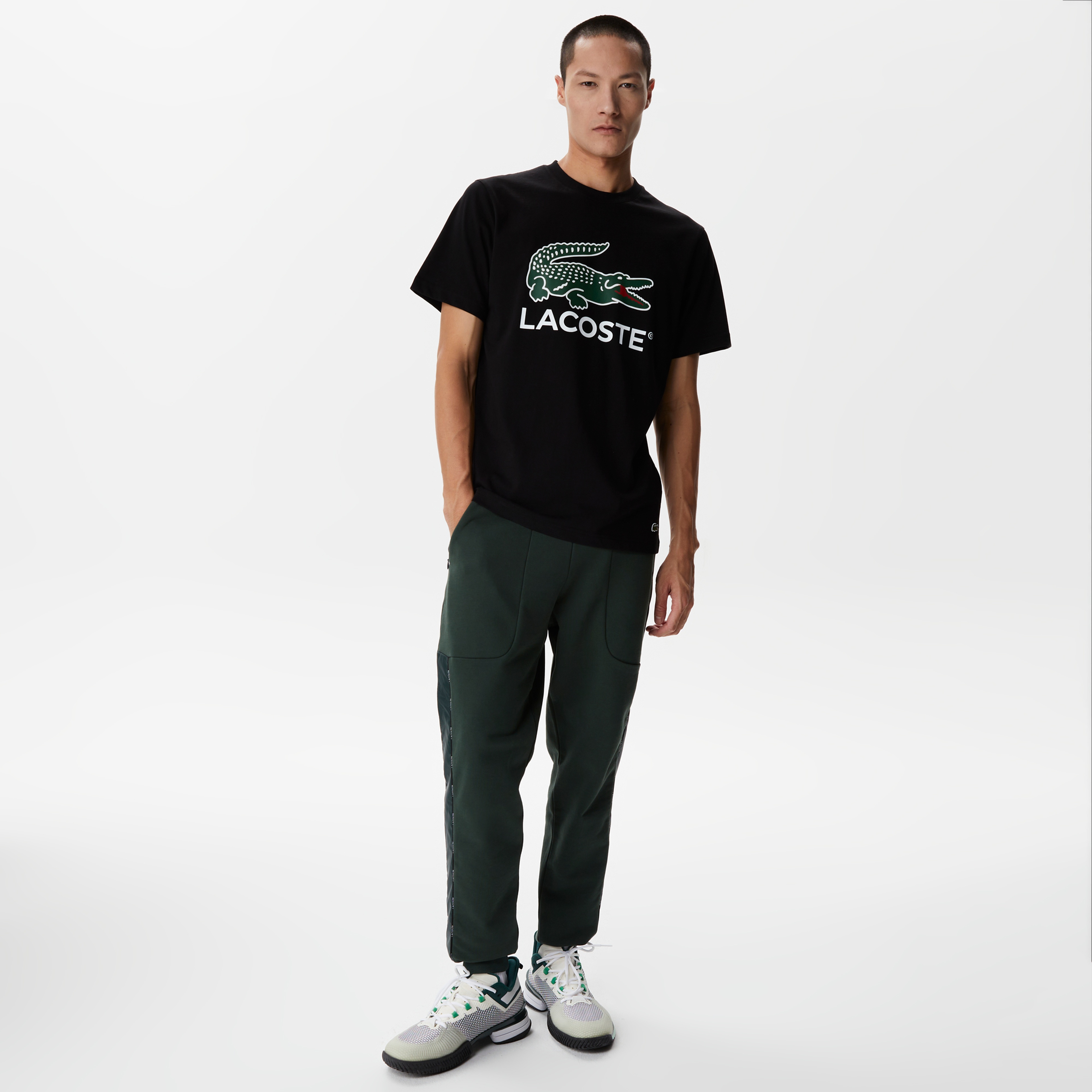 Lacoste Erkek Regular Fit Bisiklet Yaka Baskılı Siyah T-Shirt