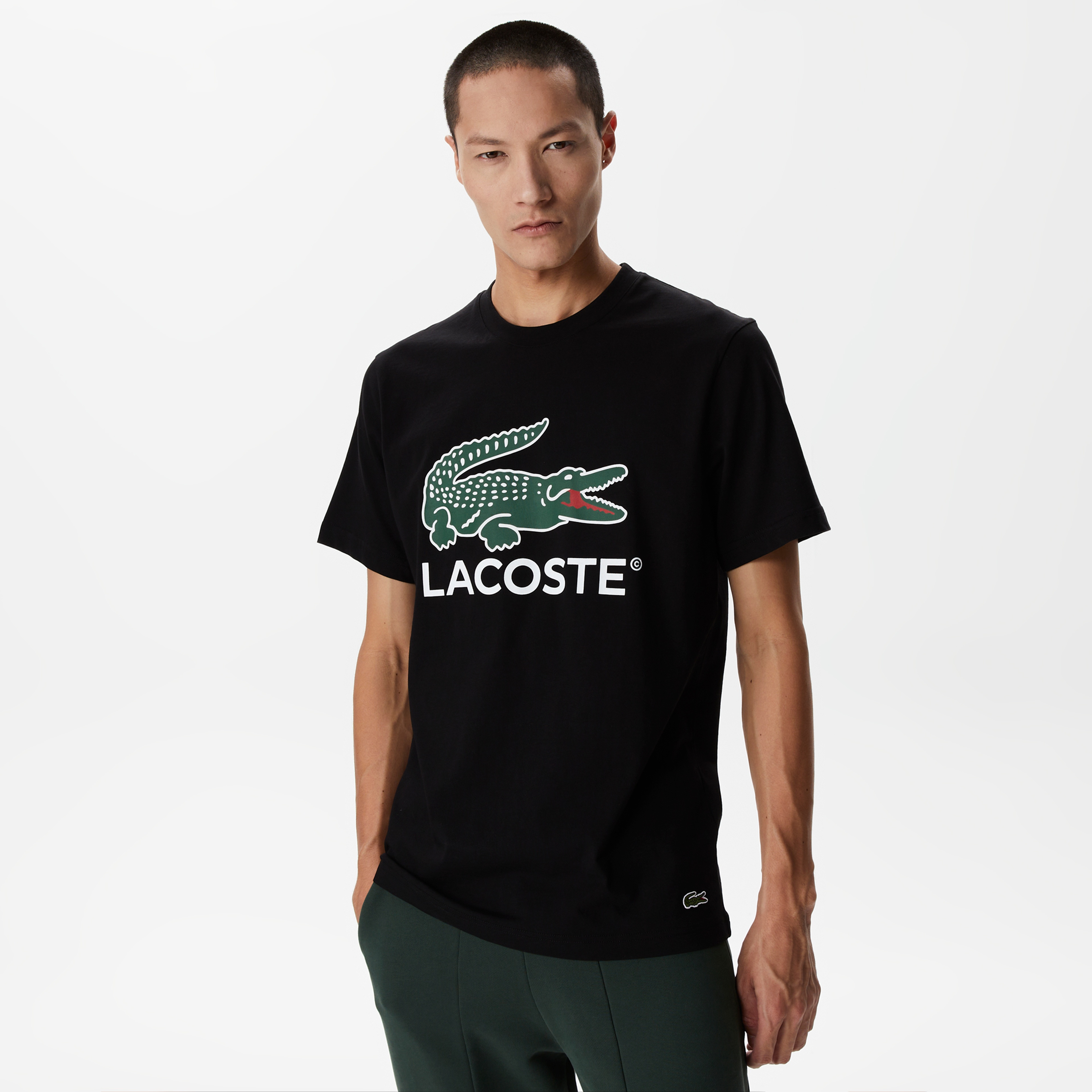 Lacoste Erkek Regular Fit Bisiklet Yaka Baskılı Siyah T-Shirt