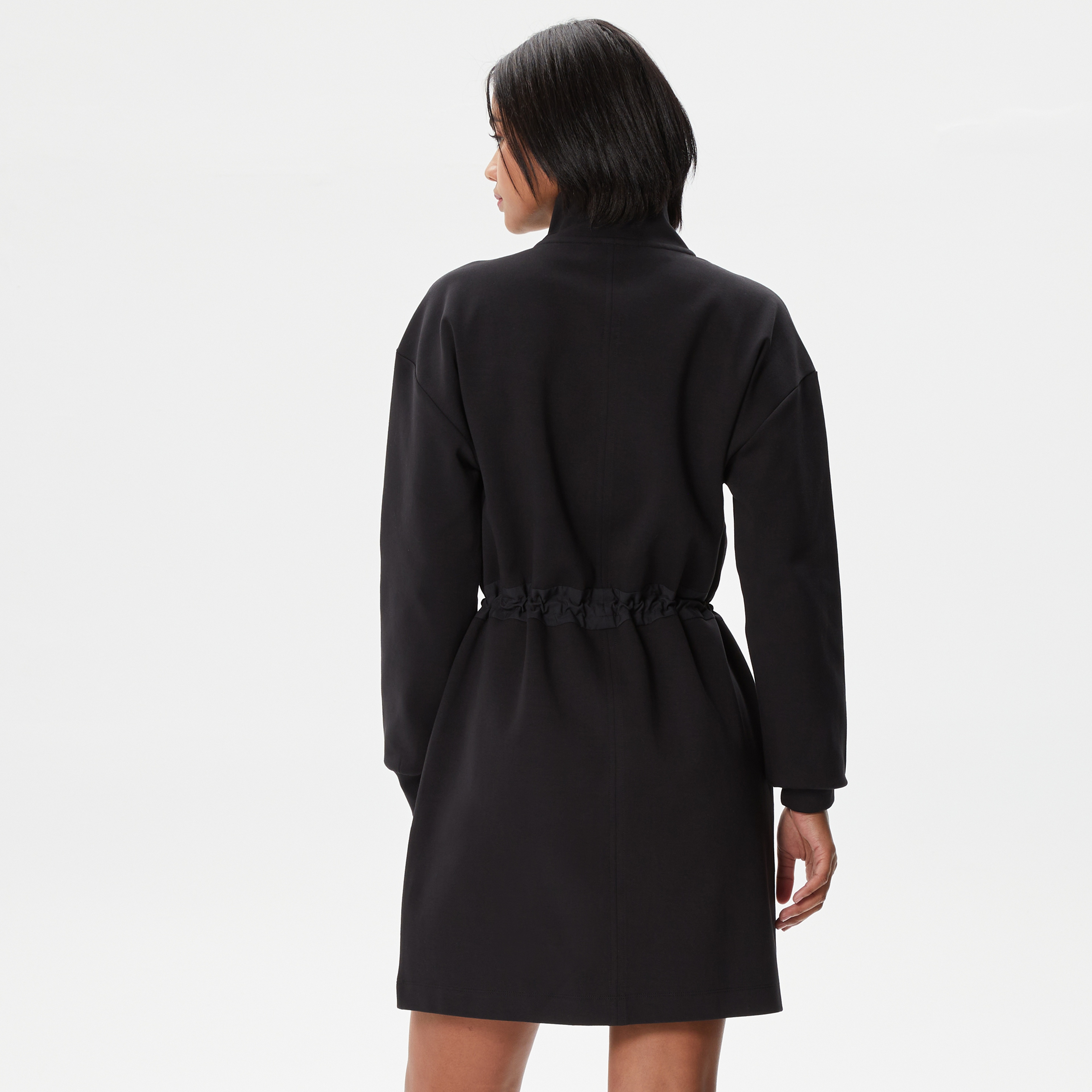 Kadın Loose Fit Uzun Kollu Dik Yaka Siyah Elbise