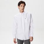 Erkek Regular Fit Düğmeli Yaka Organik Pamuk Beyaz Gömlek