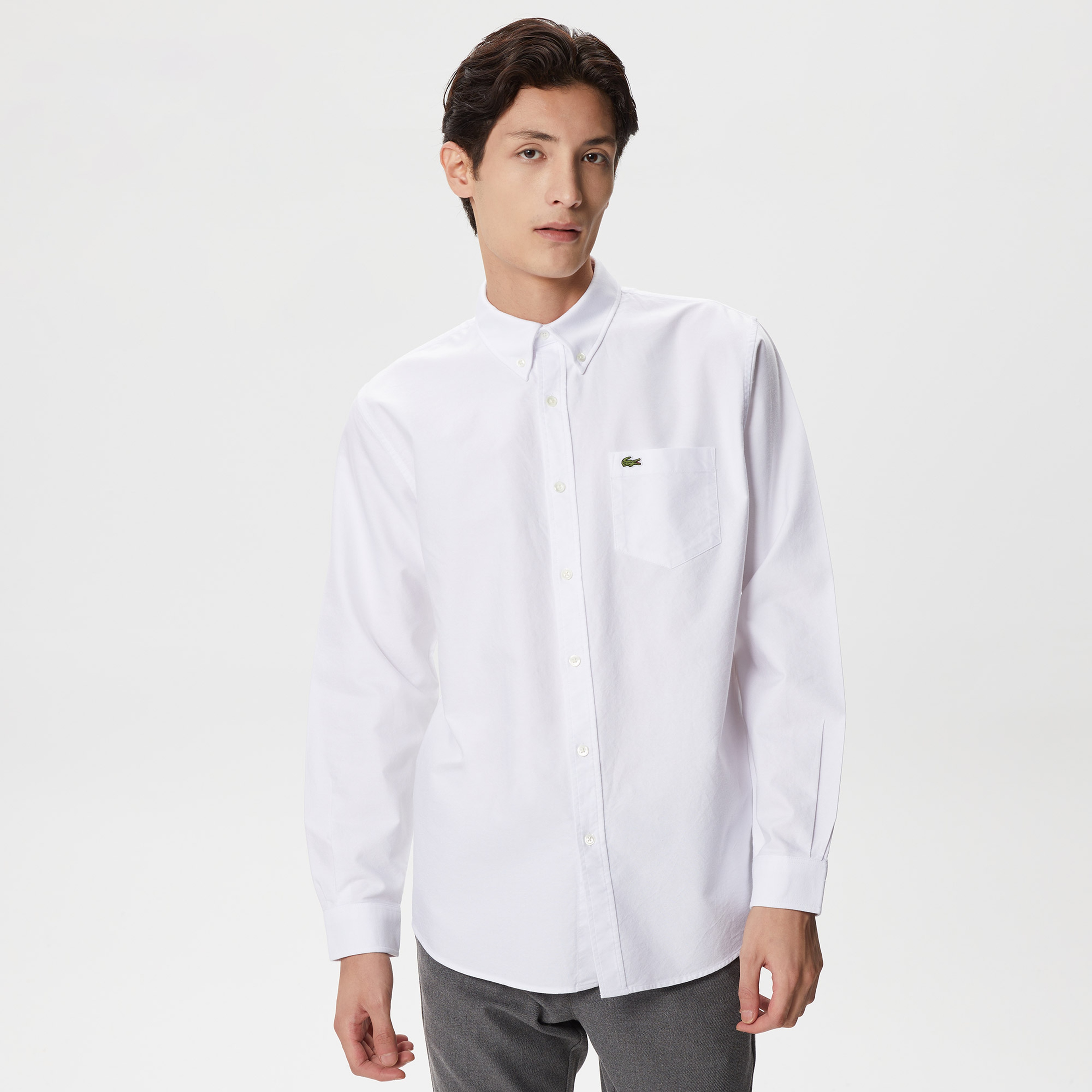 Erkek Regular Fit Düğmeli Yaka Organik Pamuk Beyaz Gömlek