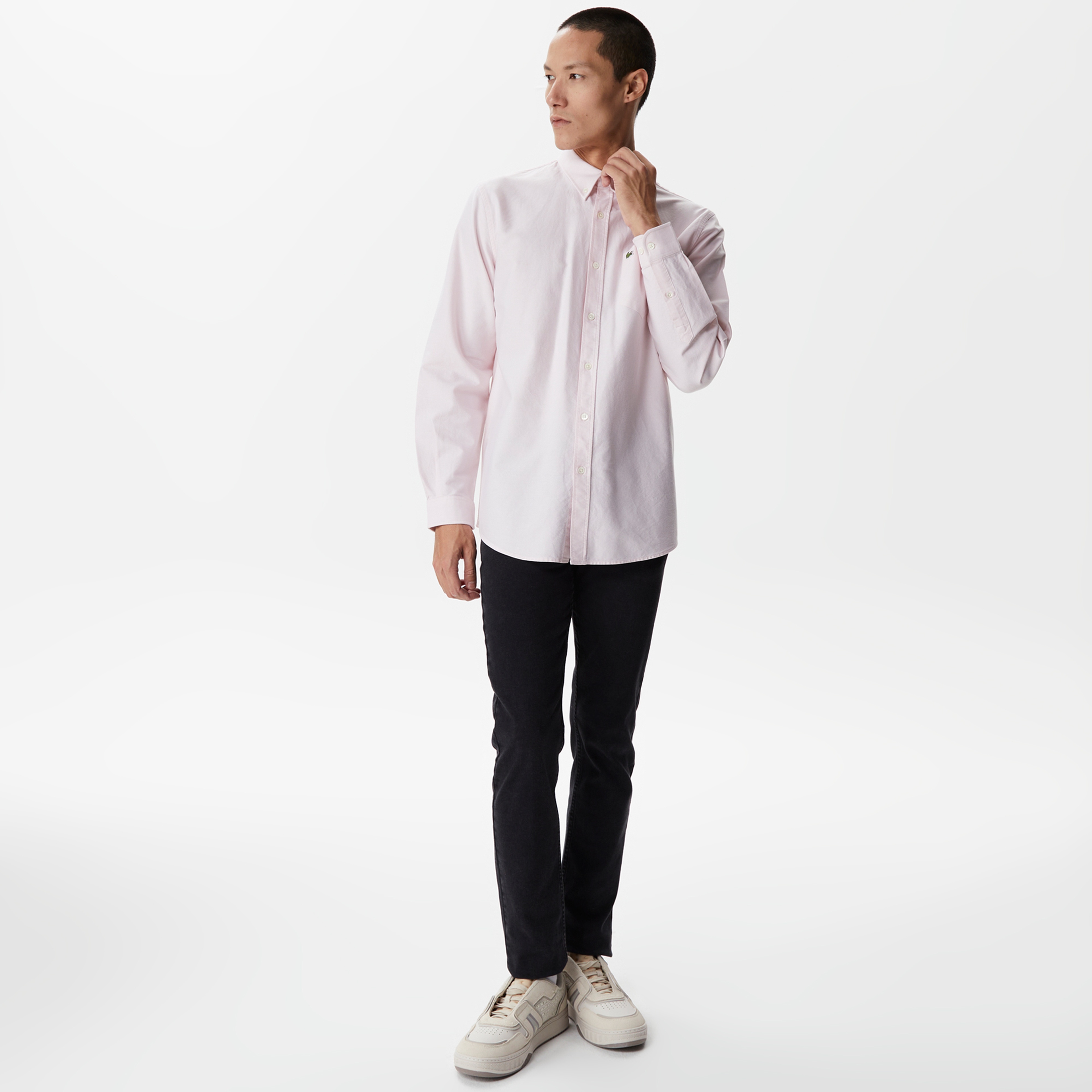 Erkek Regular Fit Düğmeli Yaka Pembe Gömlek