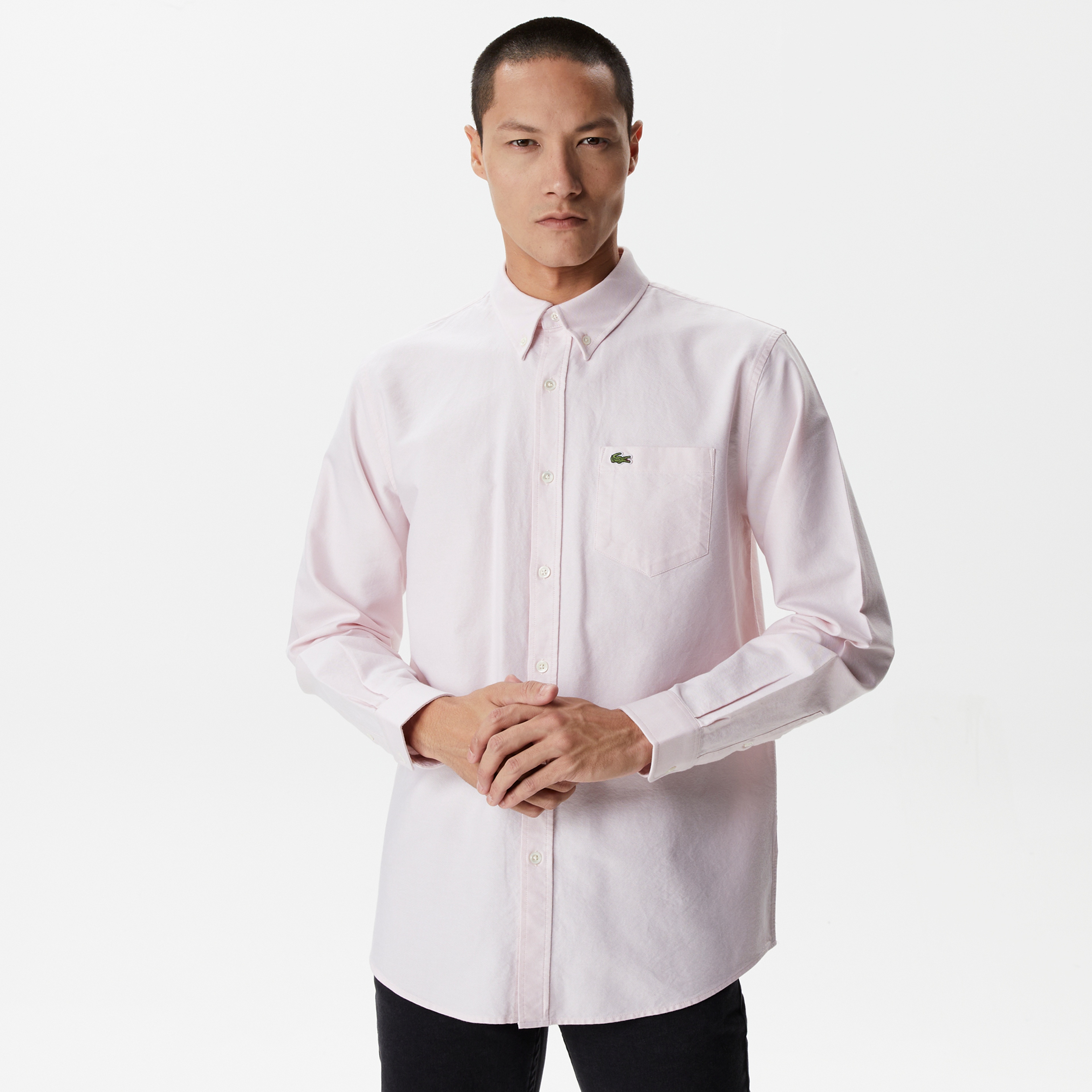 Erkek Regular Fit Düğmeli Yaka Pembe Gömlek