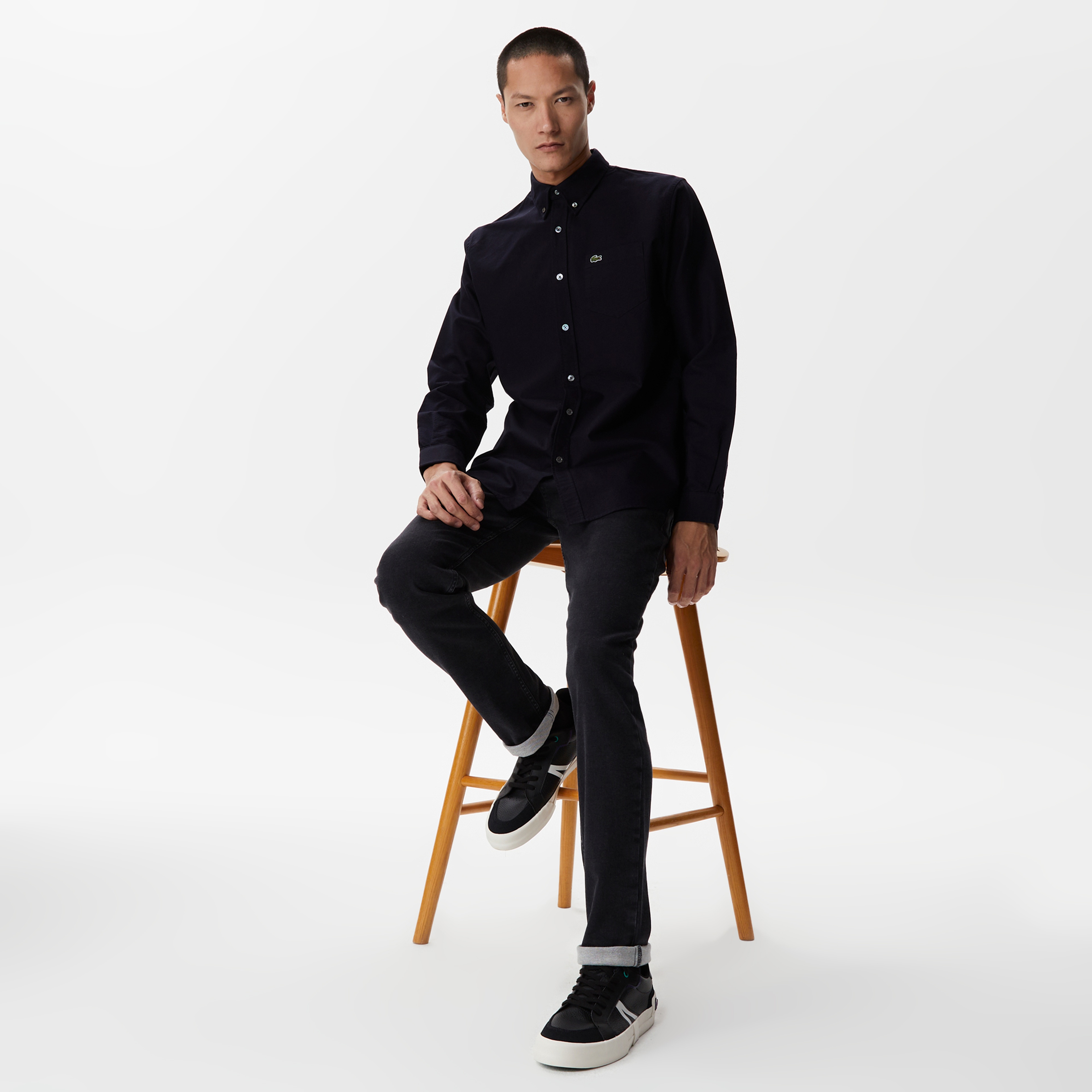 Erkek Regular Fit Düğmeli Yaka Lacivert Gömlek