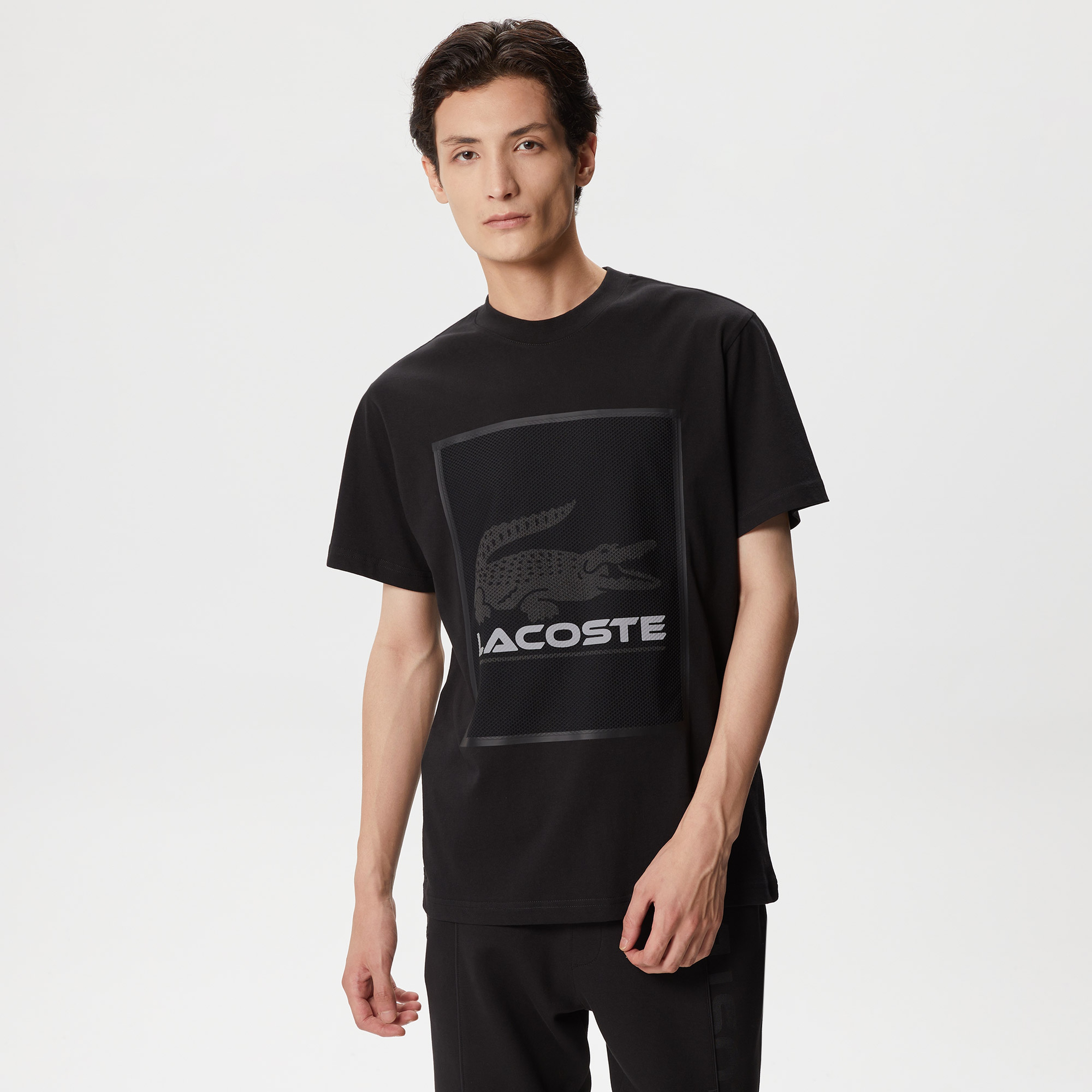 Erkek Relaxed Fit Bisiklet Yaka Baskılı Siyah T-Shirt