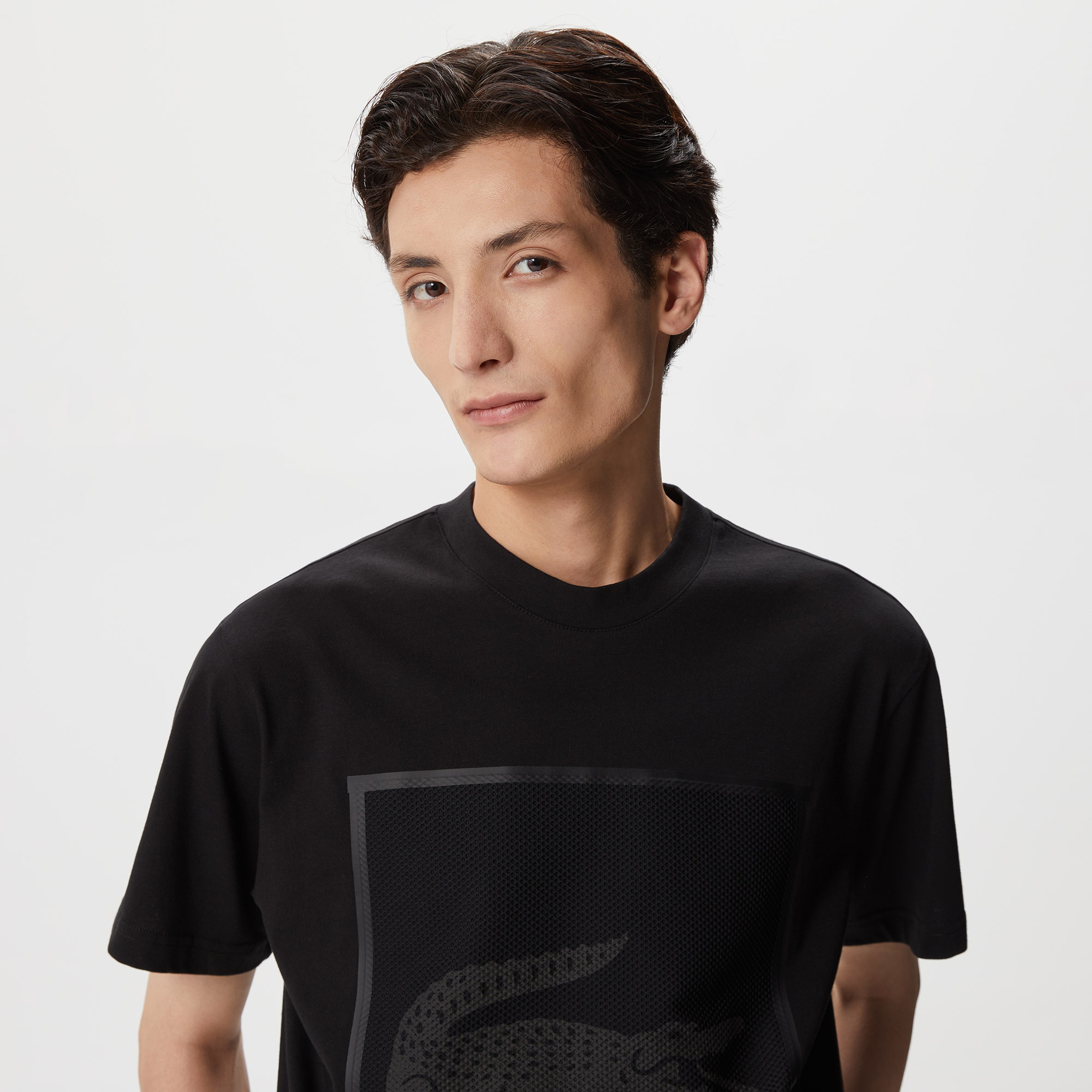 Erkek Relaxed Fit Bisiklet Yaka Baskılı Siyah T-Shirt