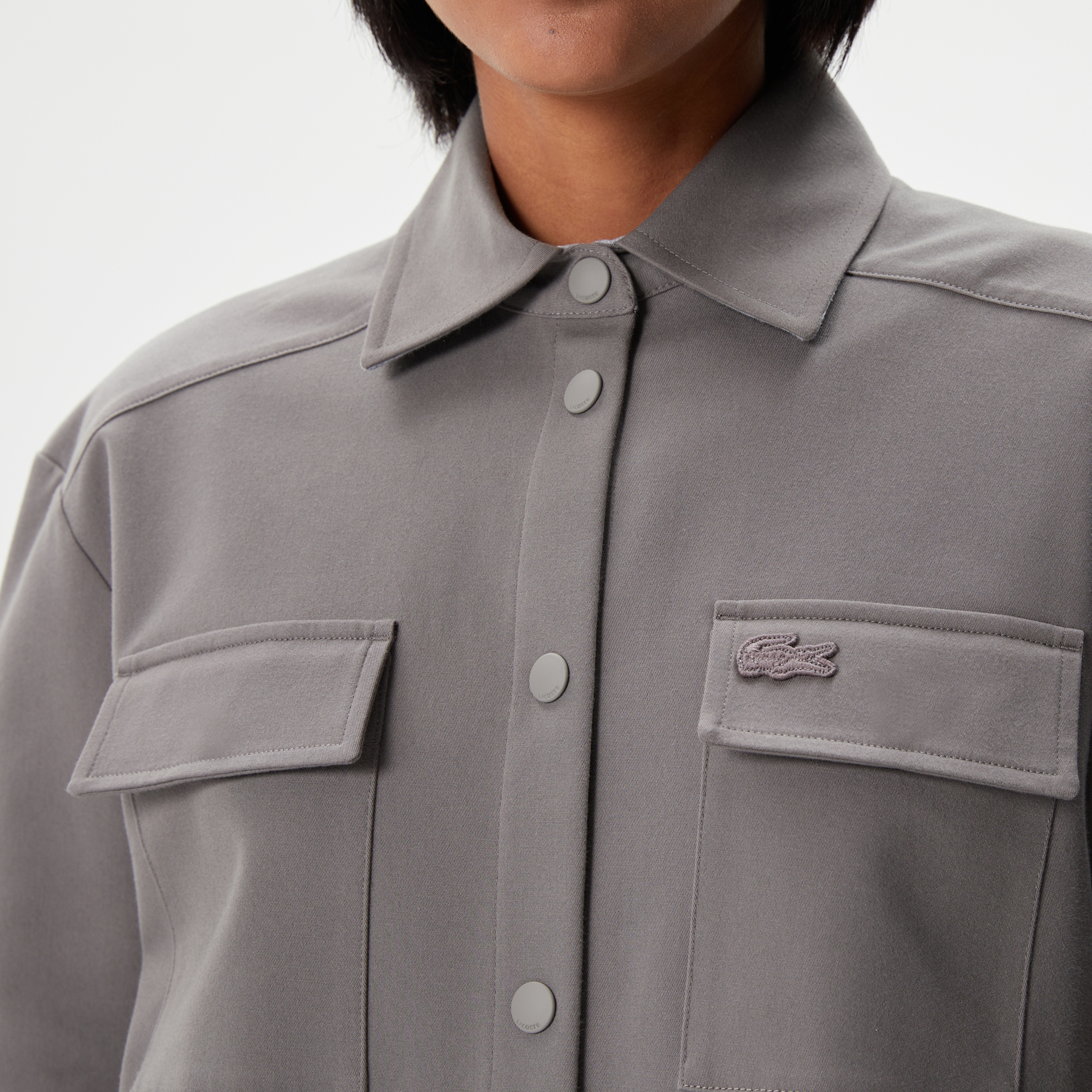 Kadın Relaxed Fit Uzun Kollu Gri Gömlek