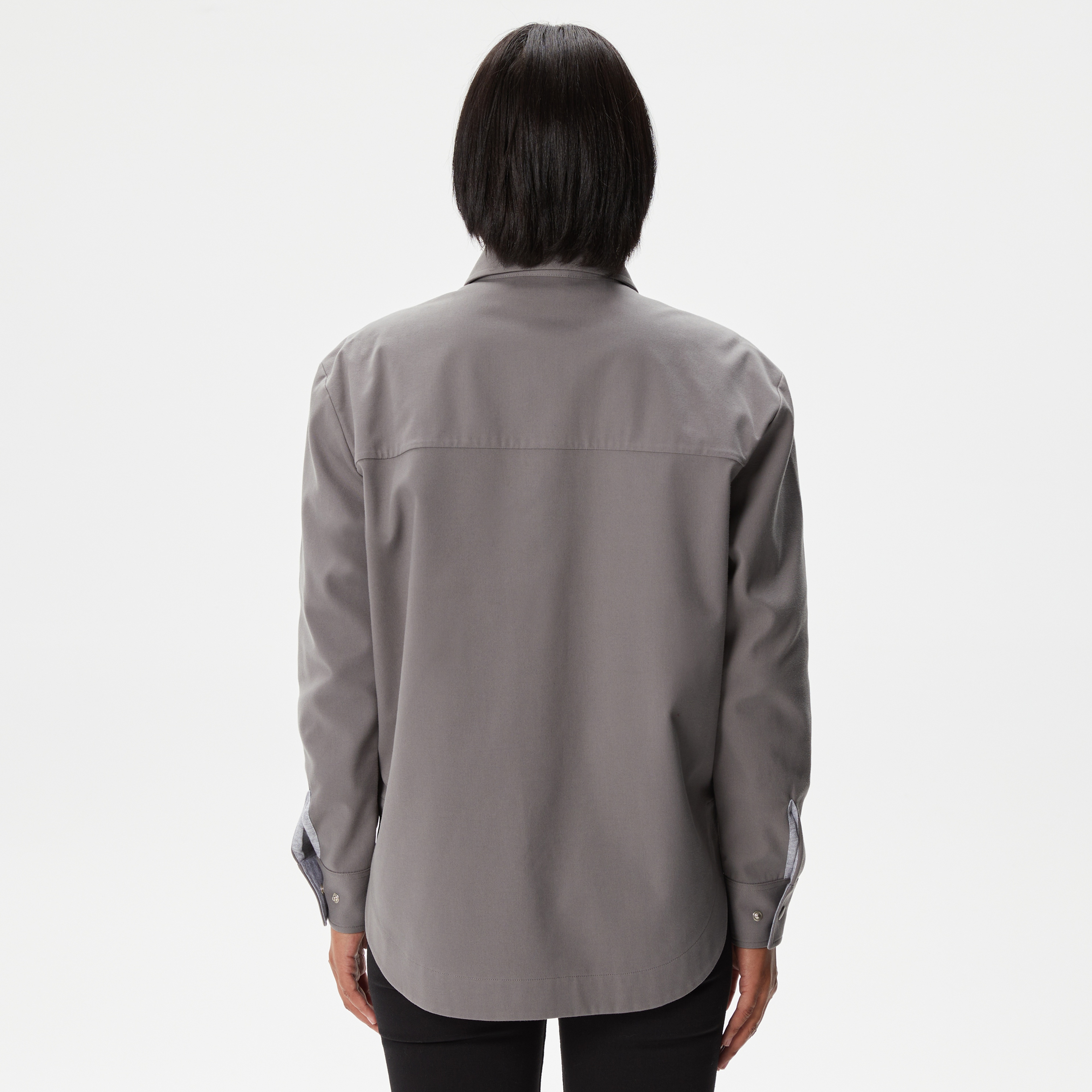 Kadın Relaxed Fit Uzun Kollu Gri Gömlek