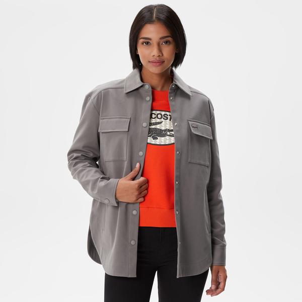 Kadın Relaxed Fit Uzun Kollu Gri Gömlek