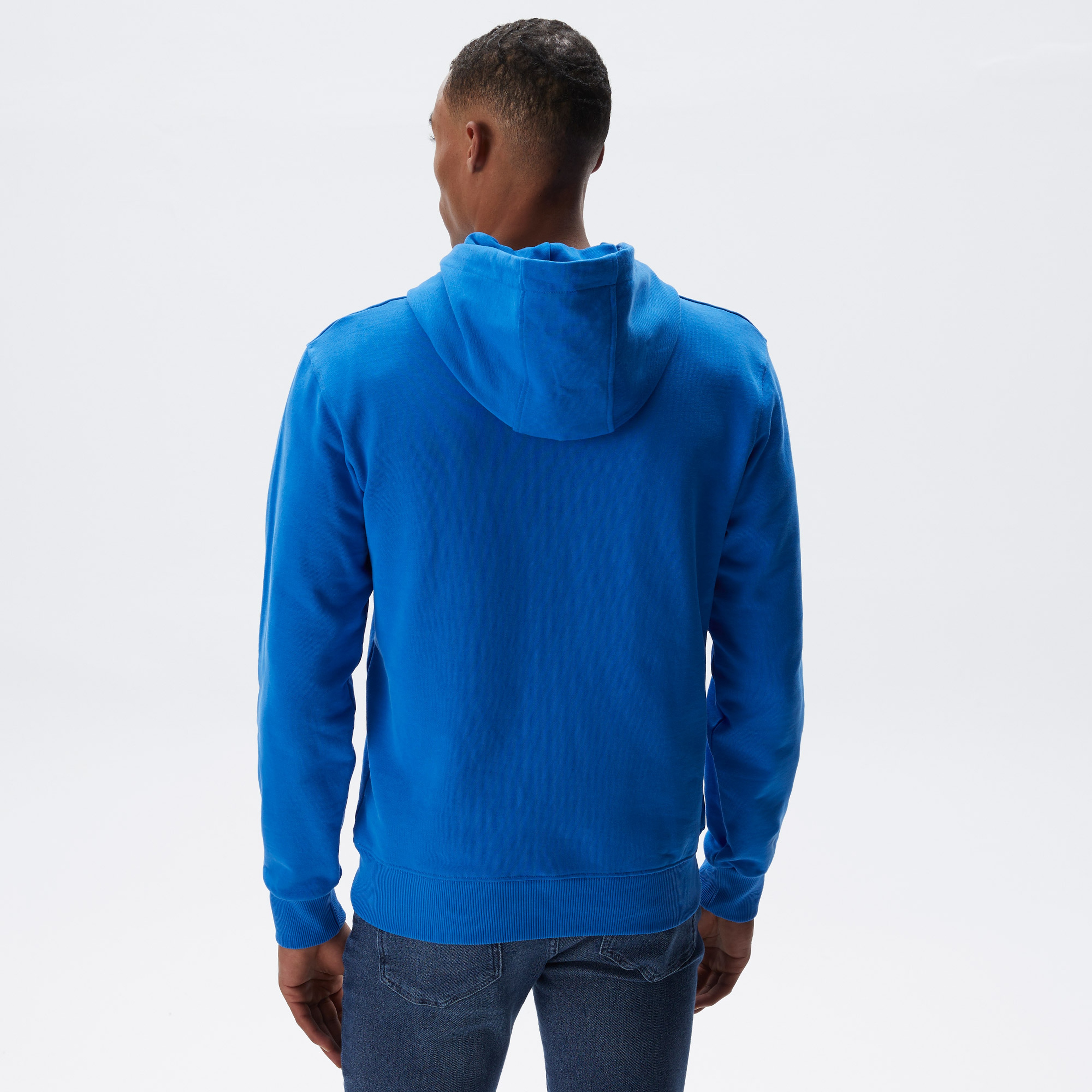 Erkek Regular Fit Kapüşonlu Baskılı Mavi Sweatshirt