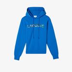 Erkek Regular Fit Kapüşonlu Baskılı Mavi Sweatshirt