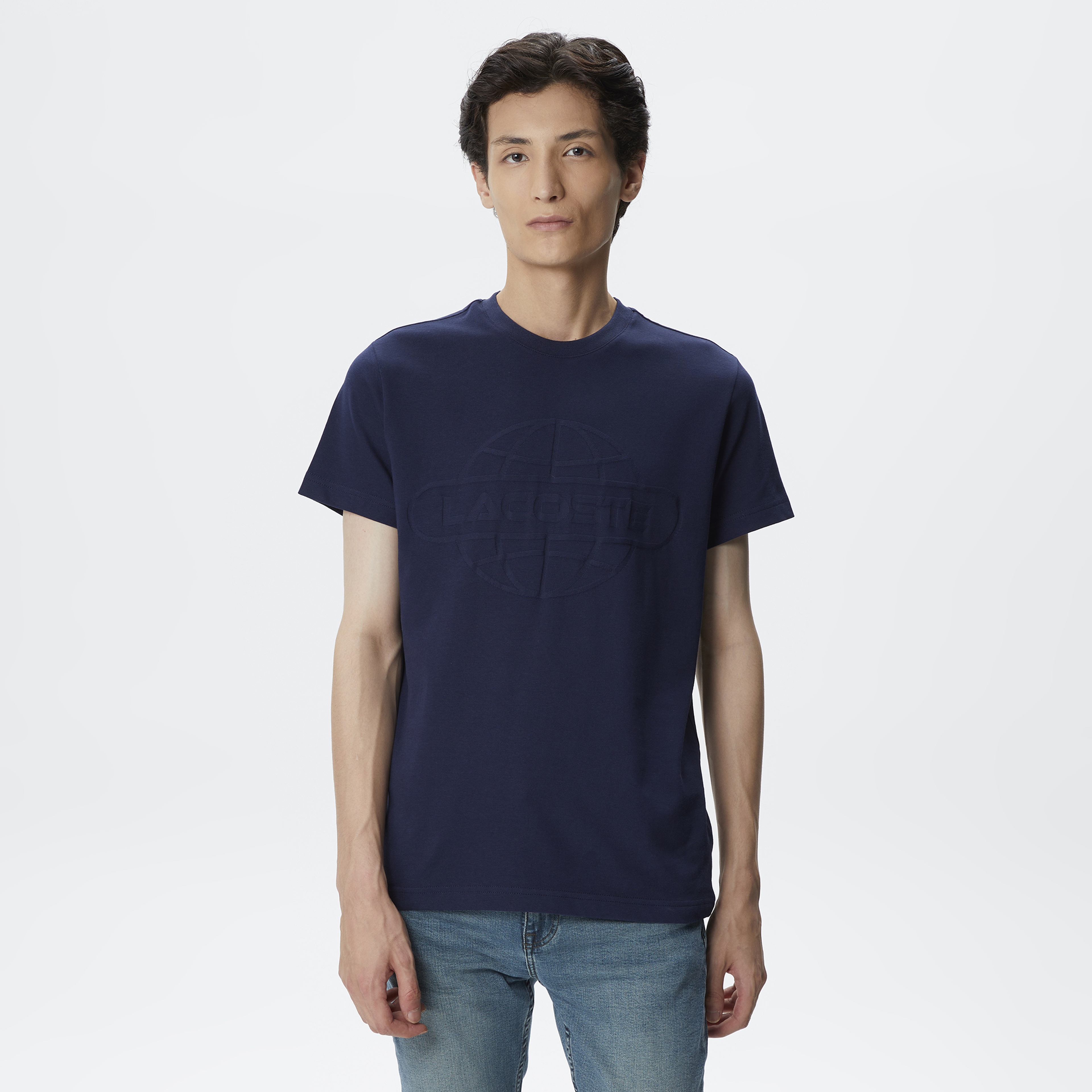 Erkek Regular Fit Bisiklet Yaka Baskılı Lacivert T-Shirt