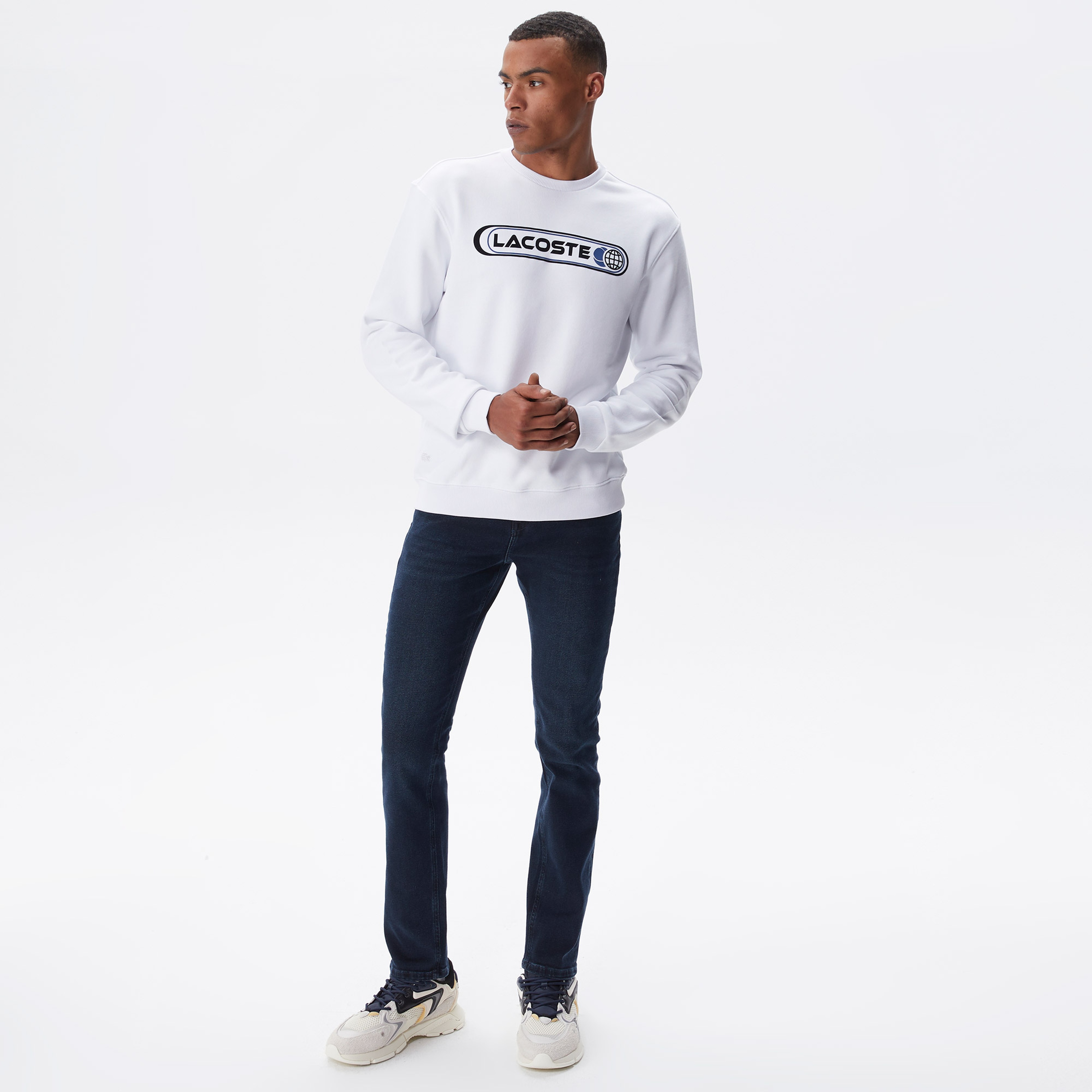 Erkek Regular Fit Bisiklet Yaka Baskılı Beyaz Sweatshirt