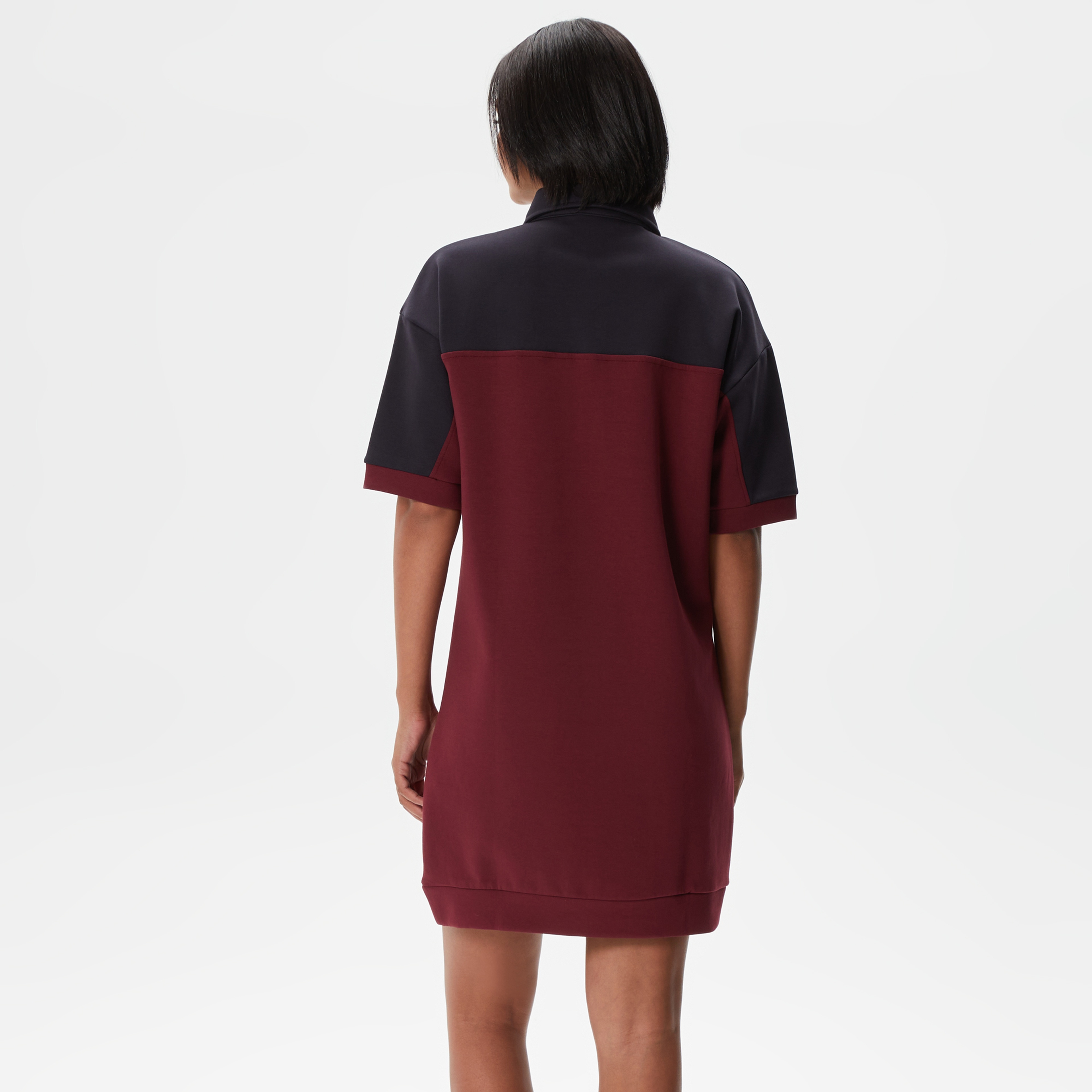 Kadın Regular Fit Kısa Kollu Polo Yaka Renk Bloklu Bordo Elbise