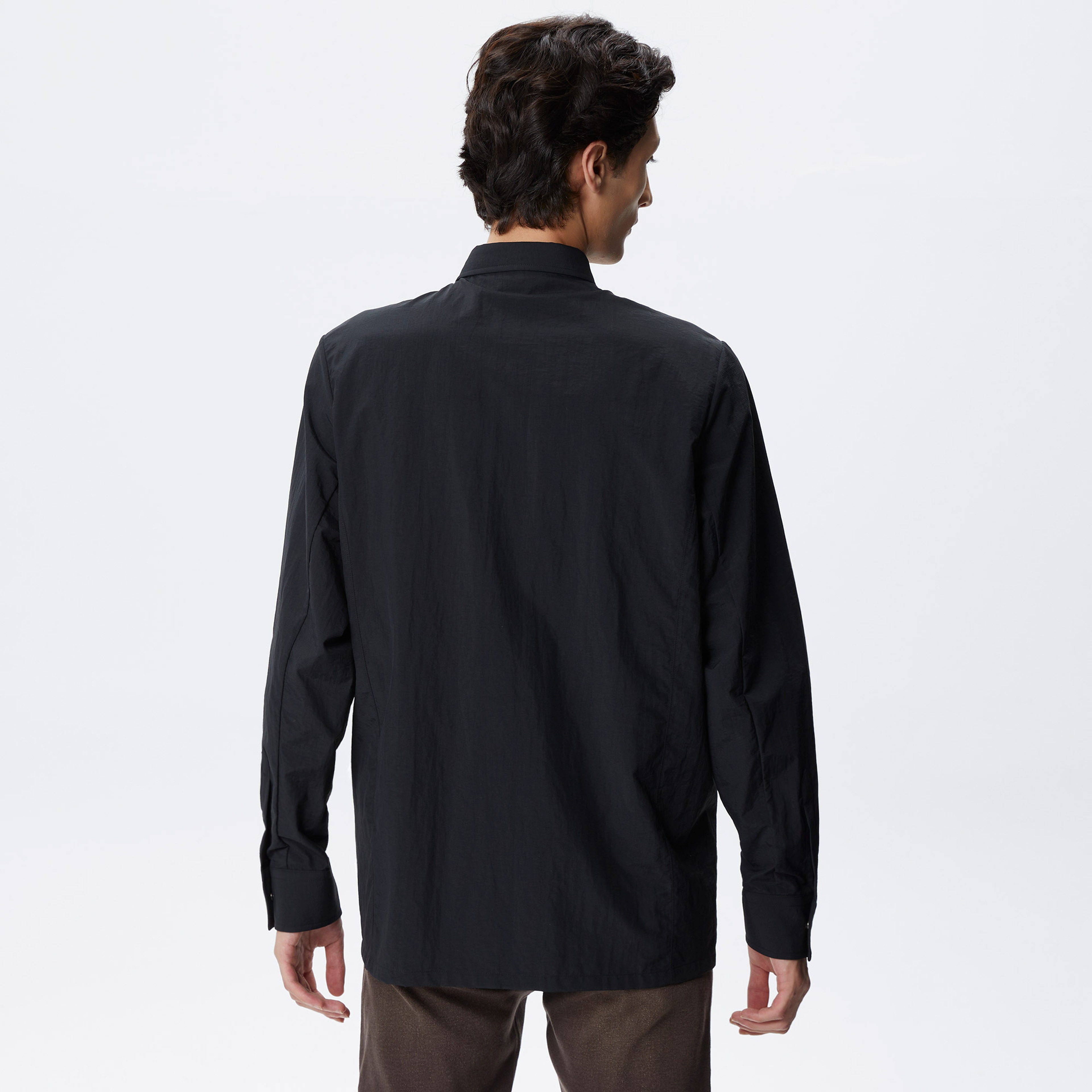 Erkek Relaxed Fit Baskılı Siyah Gömlek