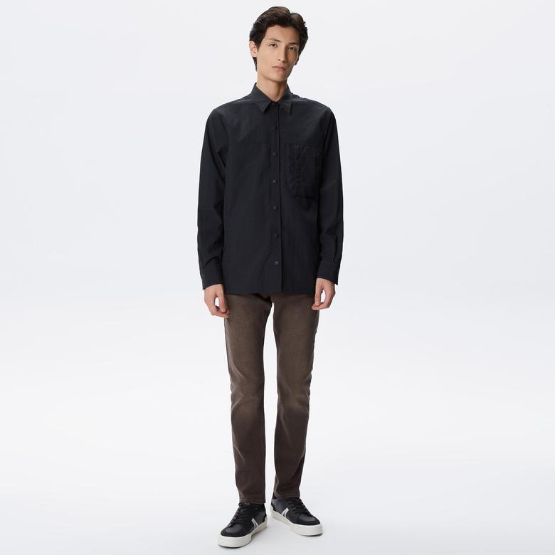 Erkek Relaxed Fit Baskılı Siyah Gömlek