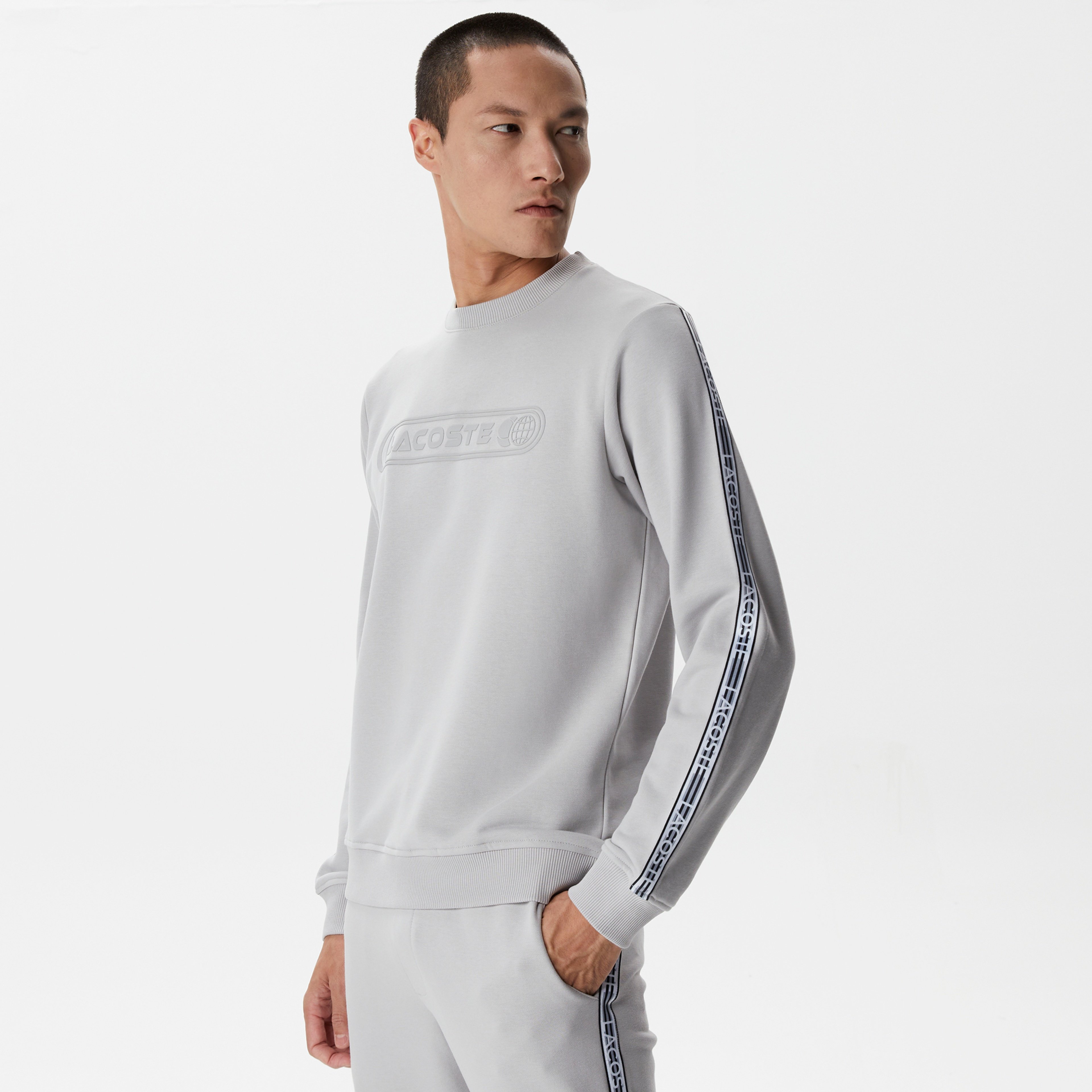 Erkek Relaxed Fit Bisiklet Yaka Baskılı Gri Sweatshirt