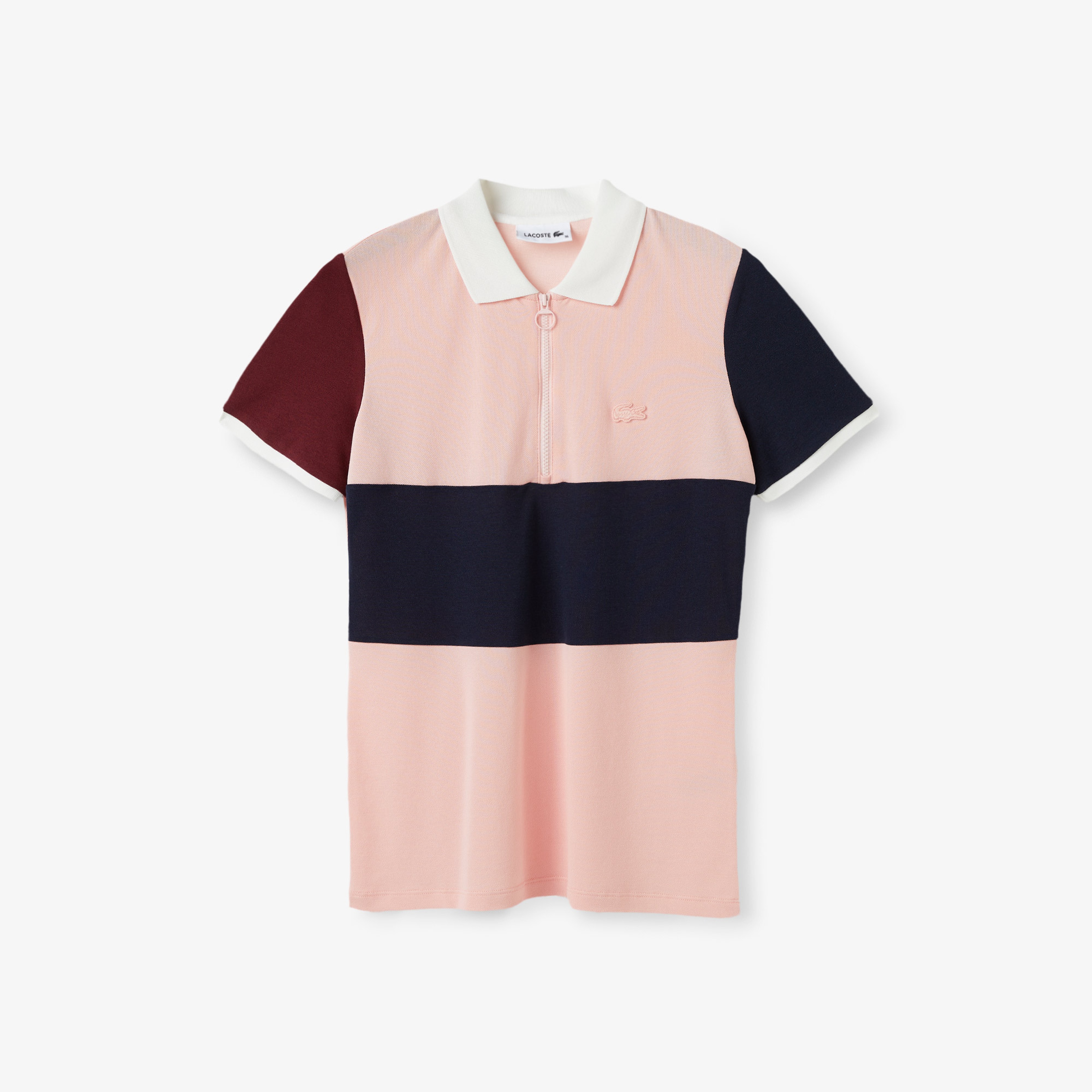Kadın Loose Fit Yarım Fermuarlı Renk Bloklu Pembe Polo