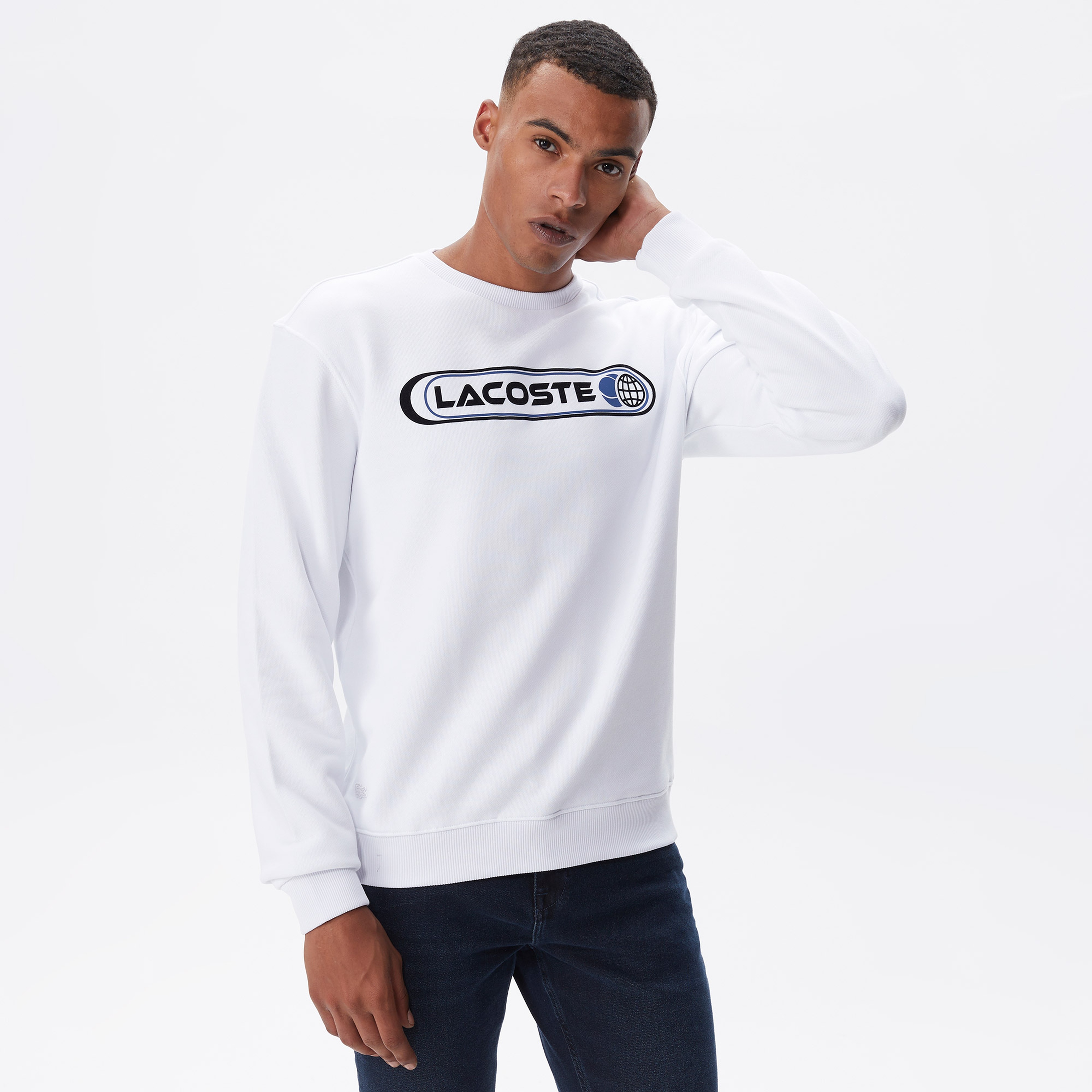 Erkek Regular Fit Bisiklet Yaka Baskılı Beyaz Sweatshirt