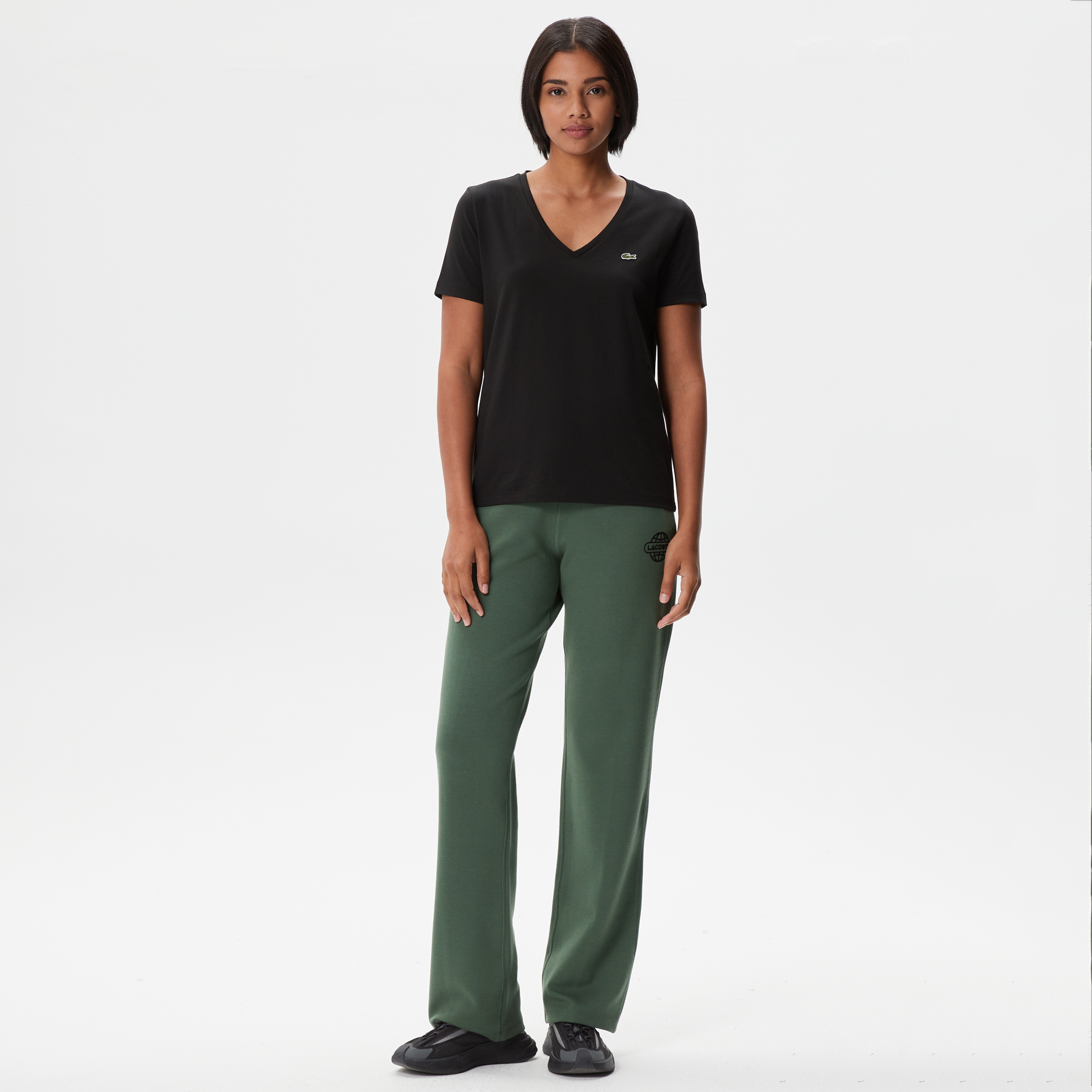 Kadın Loose Fit V Yaka Siyah T-Shirt